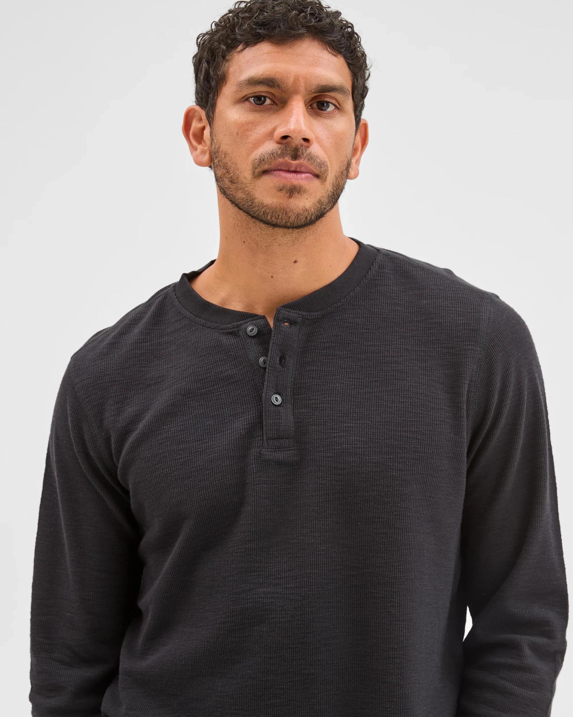 4 Target Australian Cotton Waffle Henley T-Shirt BLACK MARLE, 4 of 5