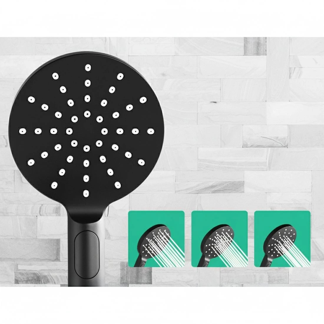 3 Cefito 9'' Rain Shower Head Set Handheld Round High Pressure Twins Tap - Black, 3 of 5