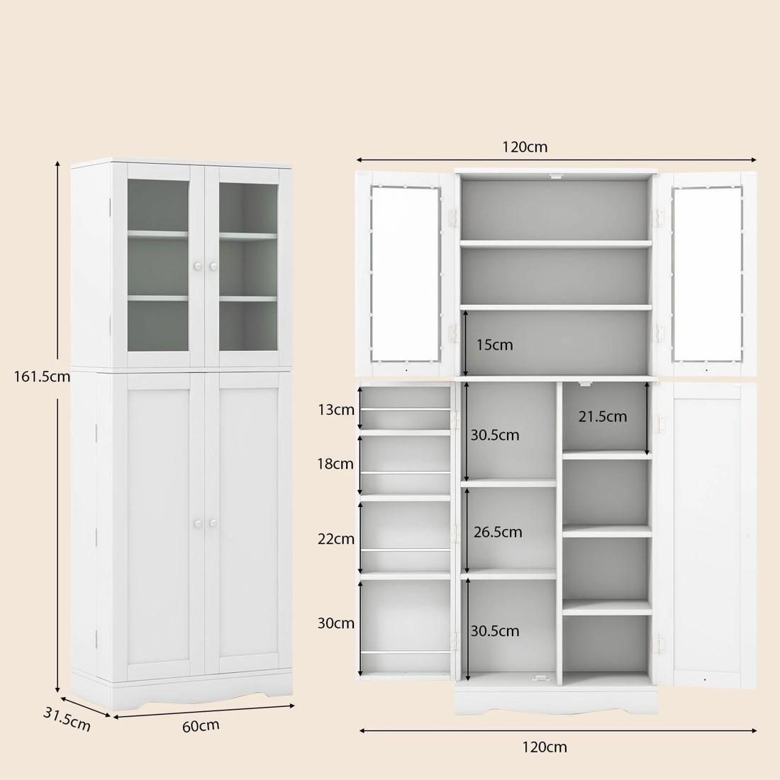 4 Costway 1.6M Kitchen Cabinet Buffet Sideboard, 4 of 5