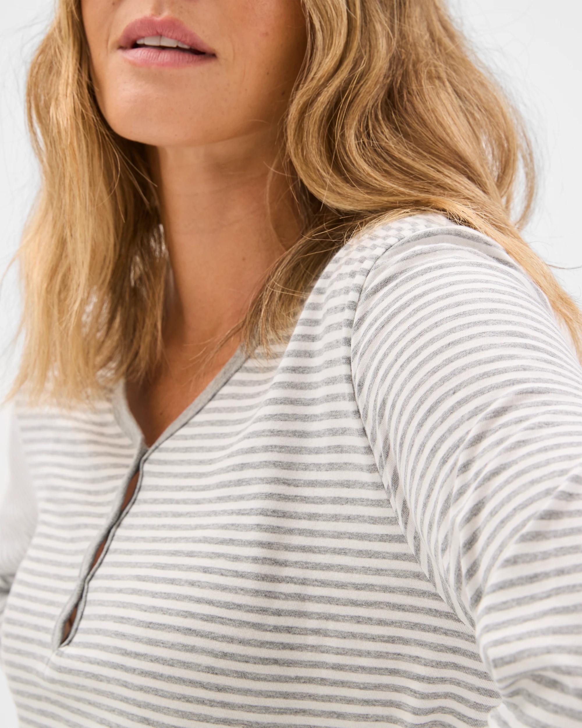 6 Target Woman Australian Cotton Blend Long Sleeve Henley Stripe Sleep T-Shirt GREY STRIPE, 6 of 7
