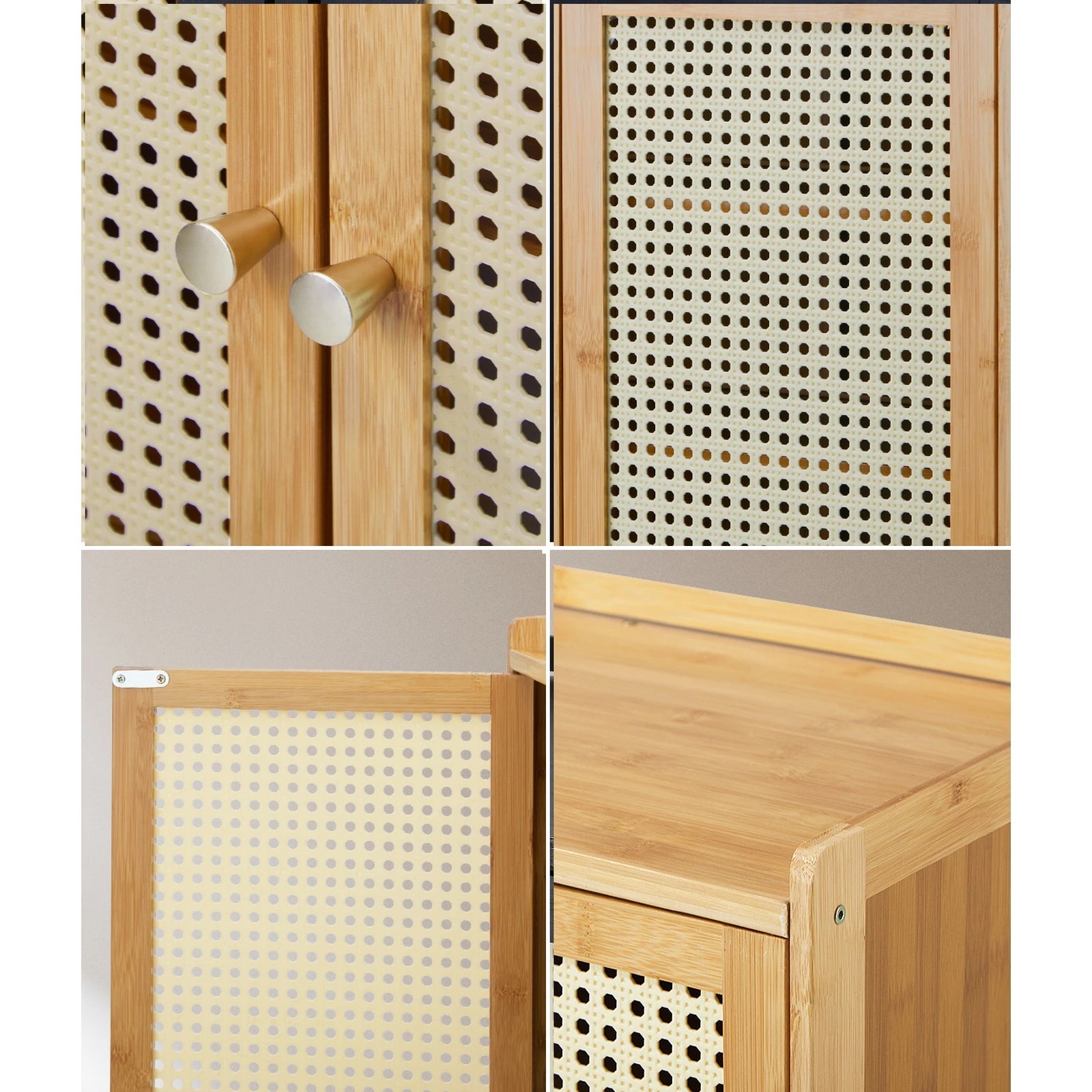 4 Oikiture Shoe Storage Cabinet Shoes Rack Organiser Shelf 2 Doors Rattan
 - Natural, 4 of 7