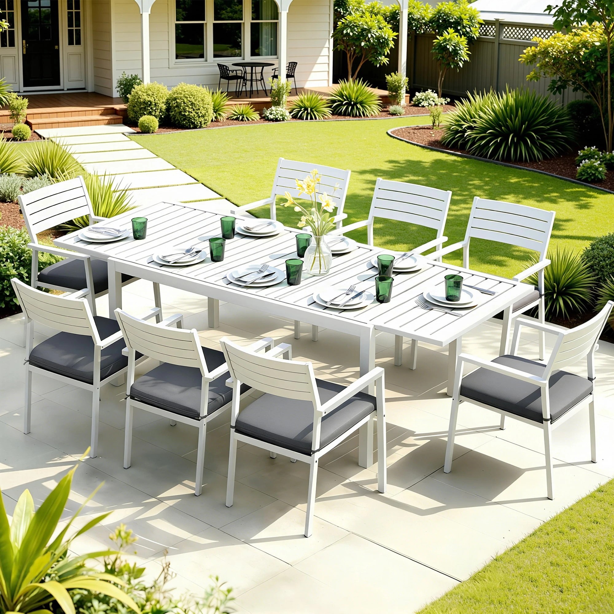8 Gardeon Outdoor Dining Set 9PCS Aluminum Extendable Table Chairs Patio - White, 8 of 8