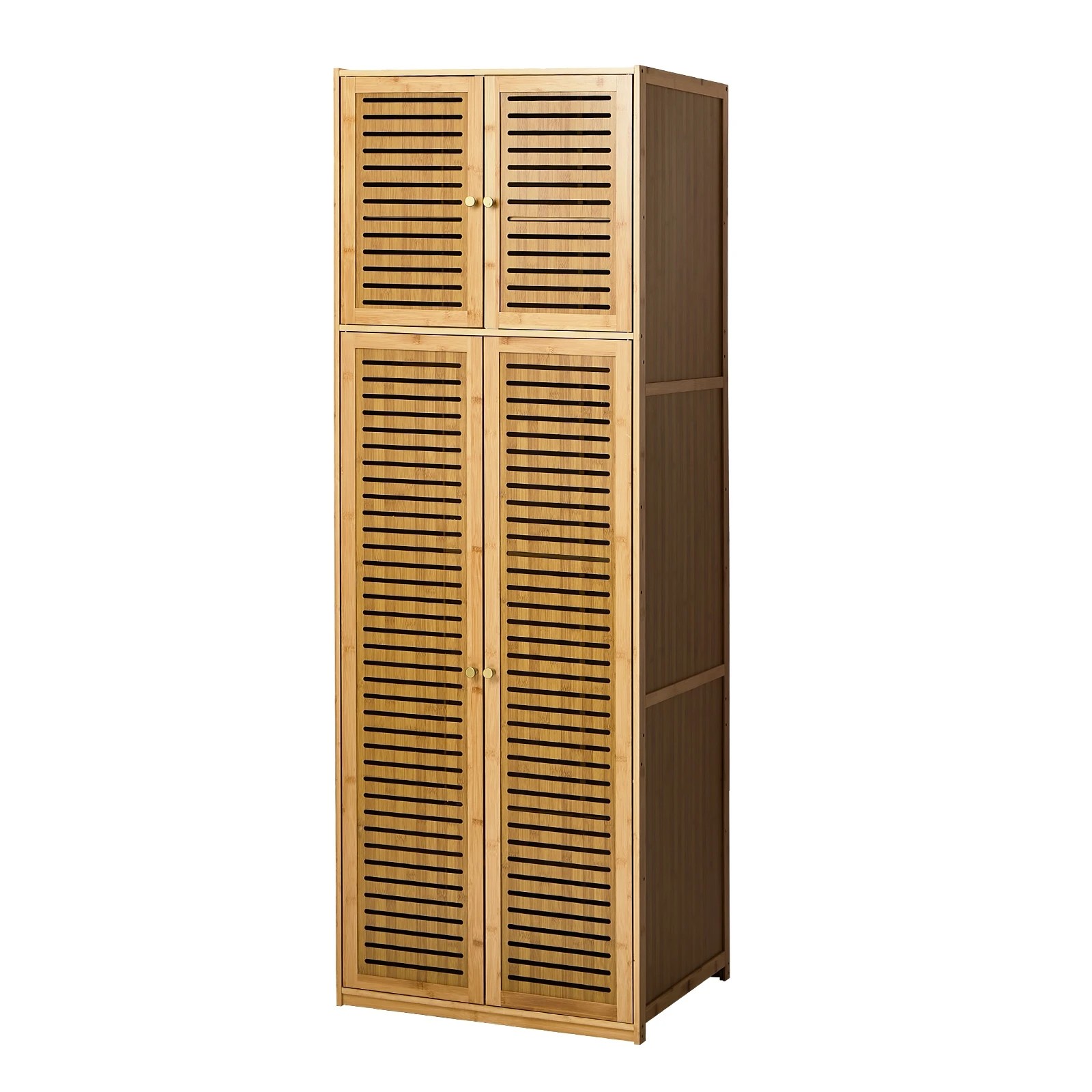 1 Oikiture Bamboo Wardrobe 4 Doors Clothes Storage Cabinet Hanging Rod - Brown, 1 of 9