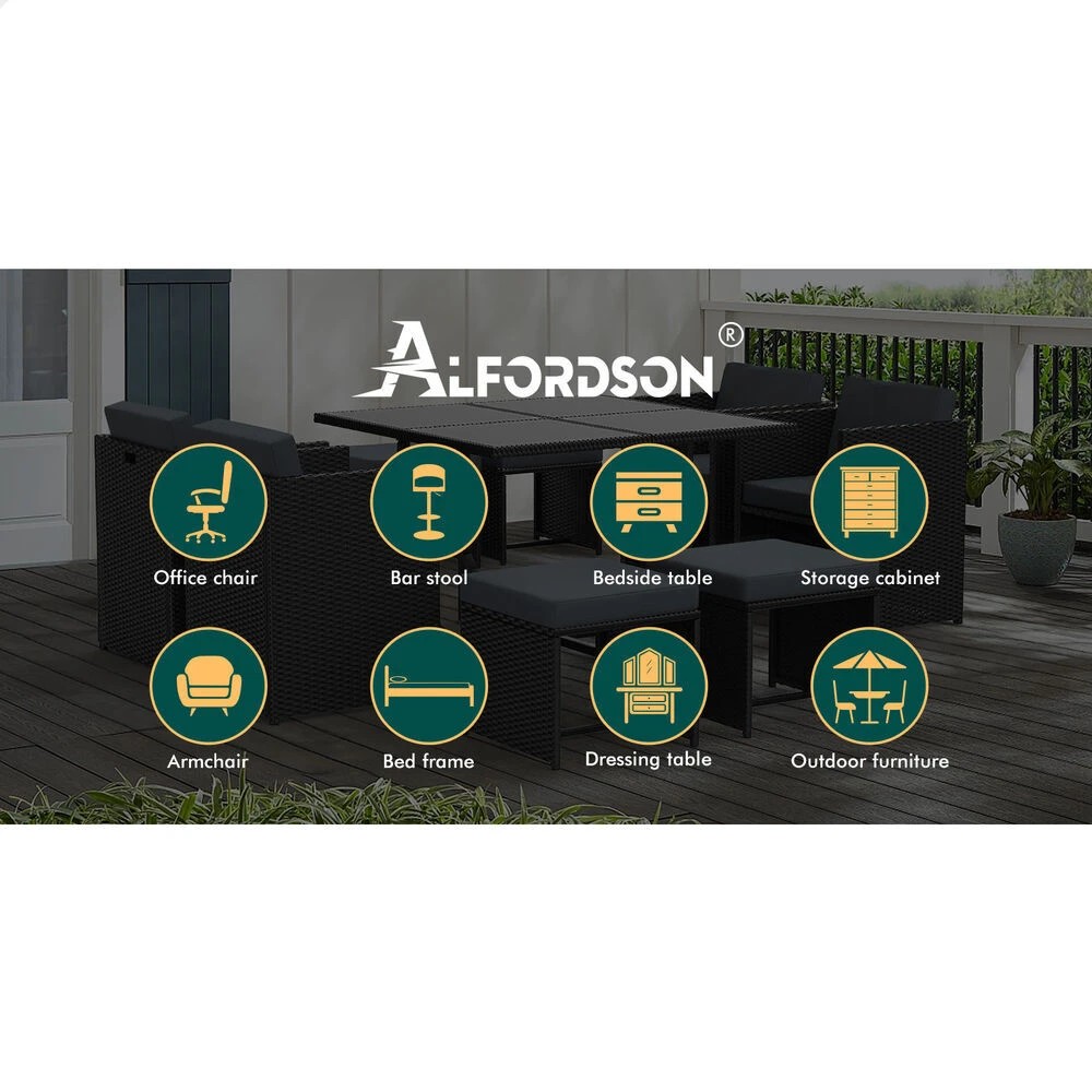 10 Alfordson Outdoor Dining Set 9 PCS Table Chairs Patio Lounge Wicker Furniture - Black, 10 of 10
