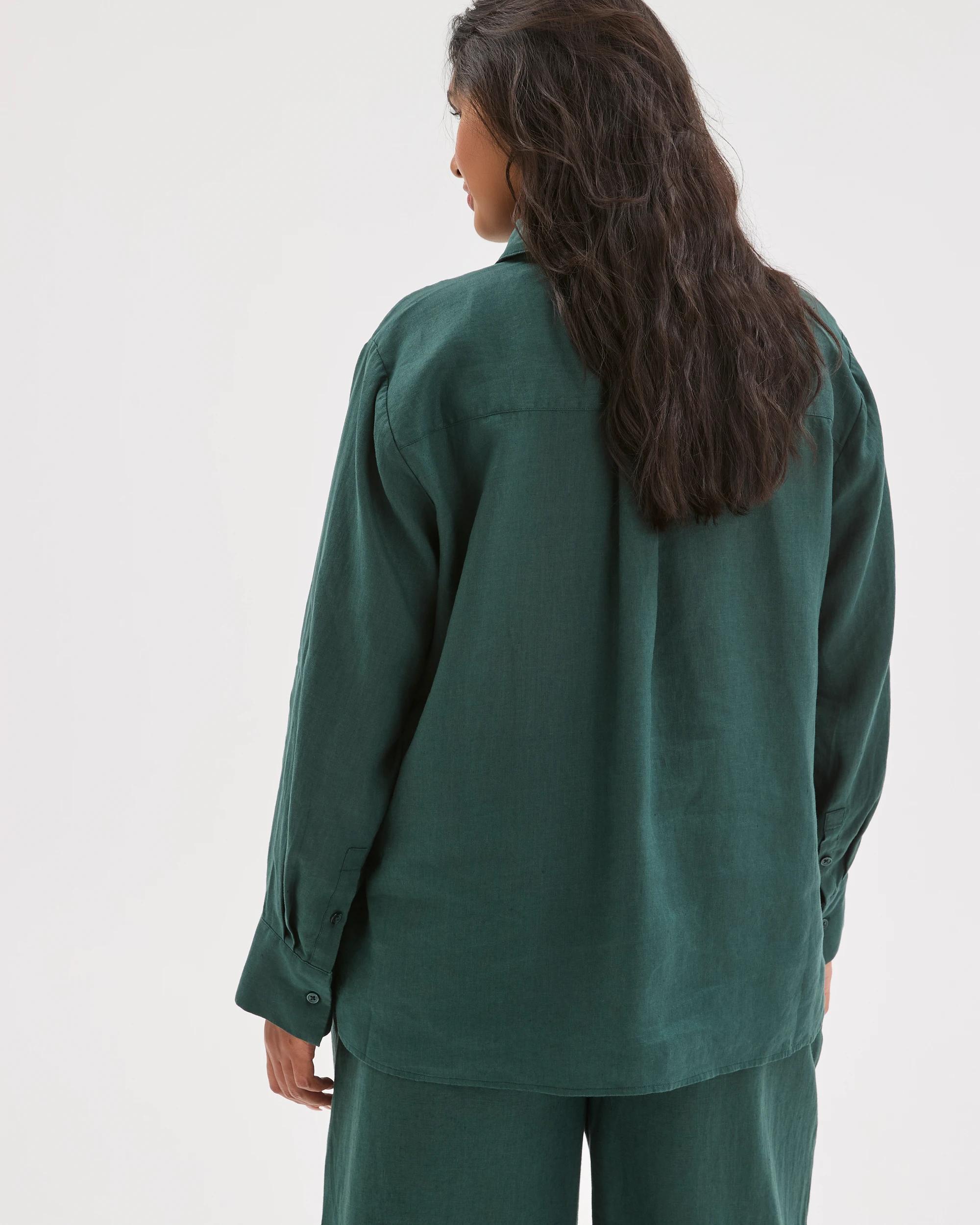 6 Target Curve Plus Size European Linen Shirt DEEP GREEN, 6 of 6