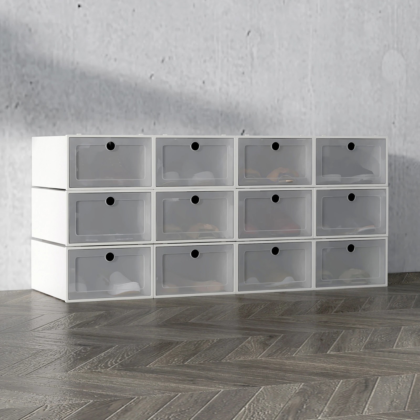 3 Casa Decor 12-Piece Stackable Transparent Shoe Organiser Set - White, 3 of 9