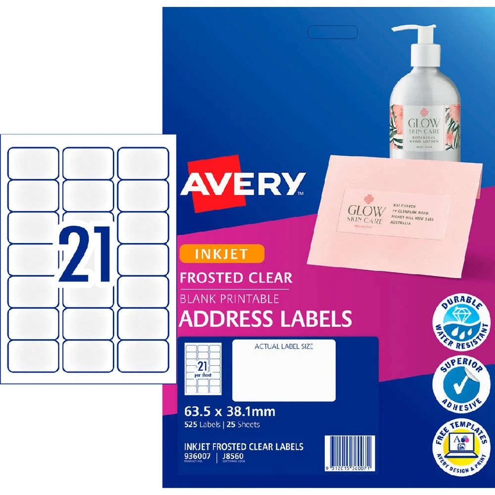 1 Avery 21UP Inkjet Mailing Labels Clear 25 Sheets, 1 of 5