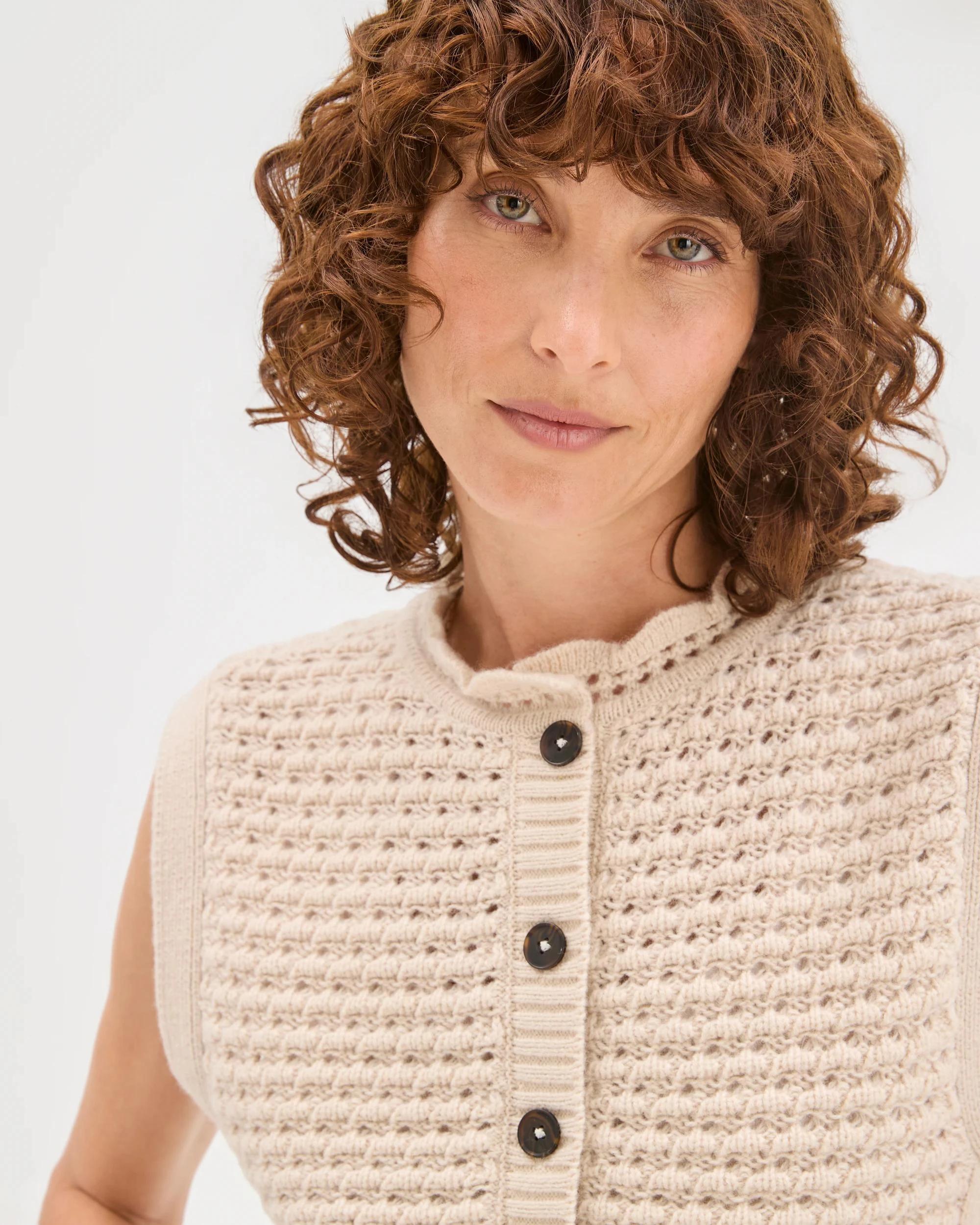 6 Target Woman Basket Stitch Ruffle Neck Vest PUMICE, 6 of 7