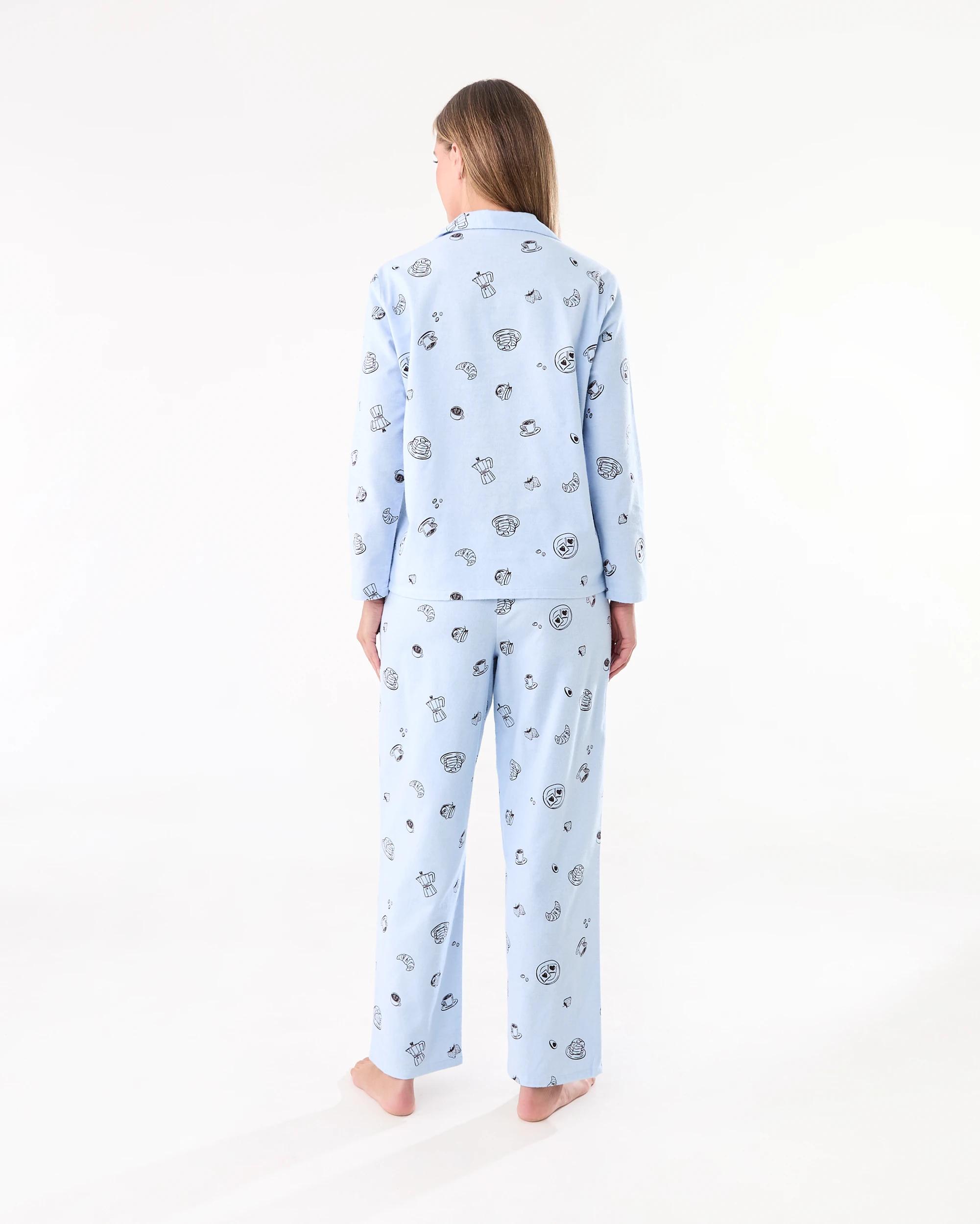 3 Cotton Print Flannel Pyjama Set Breakfast, 3 of 7
