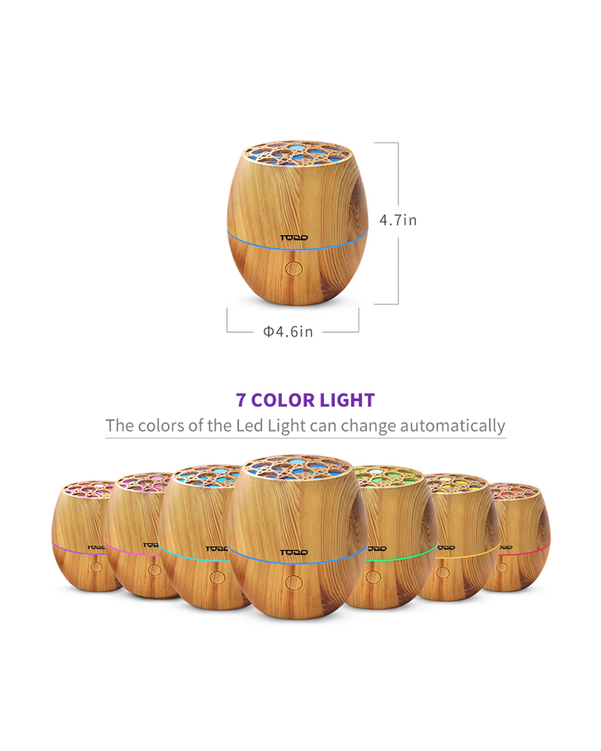 2 TODO 120ml Humidifier Aromatherapy Diffuser 7 Colour Led Ultrasonic Mist - Woodgrain, 2 of 9