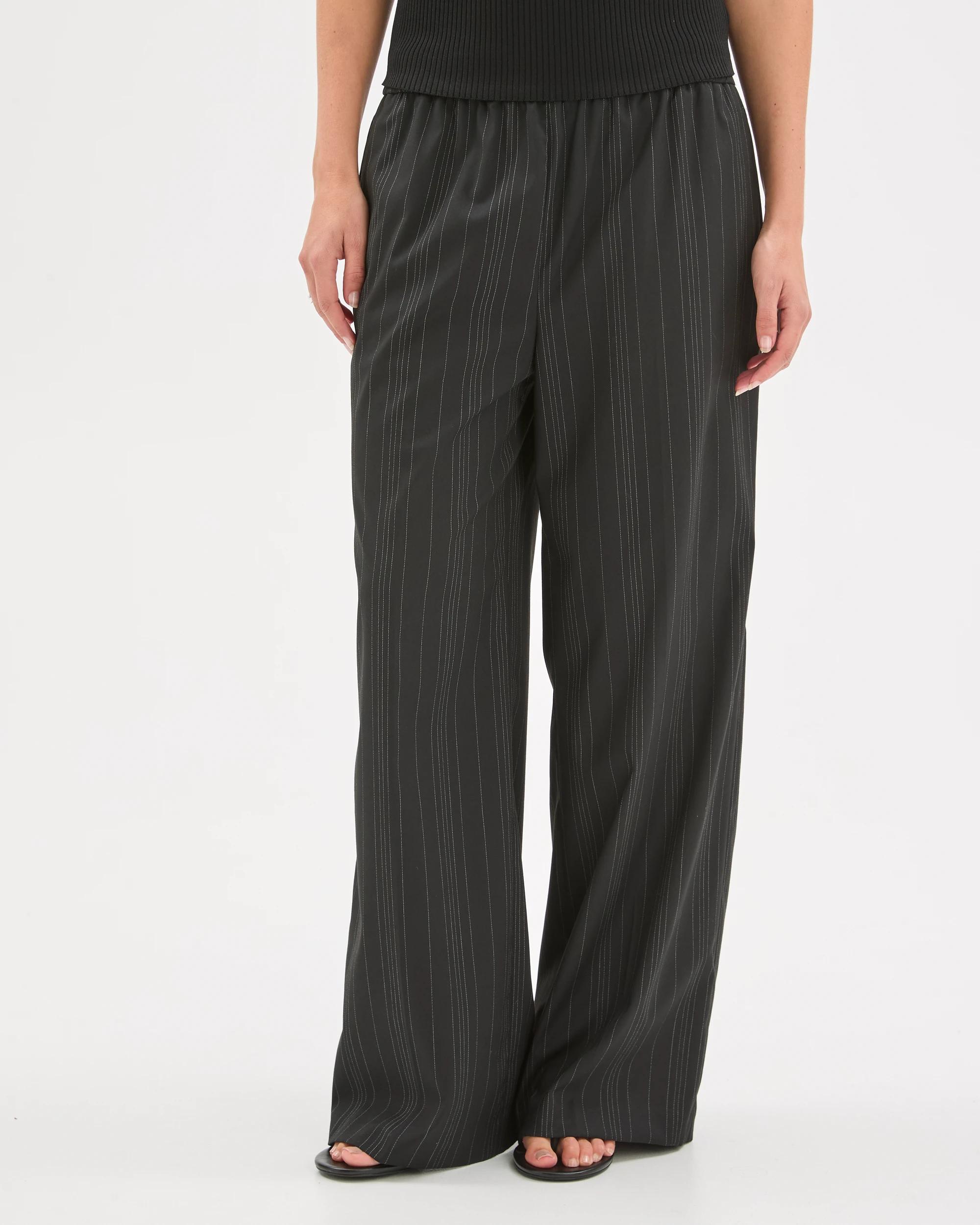 5 Preview Elastic Waist Tailored Pants BLACK BROKEN STRIPE, 5 of 7