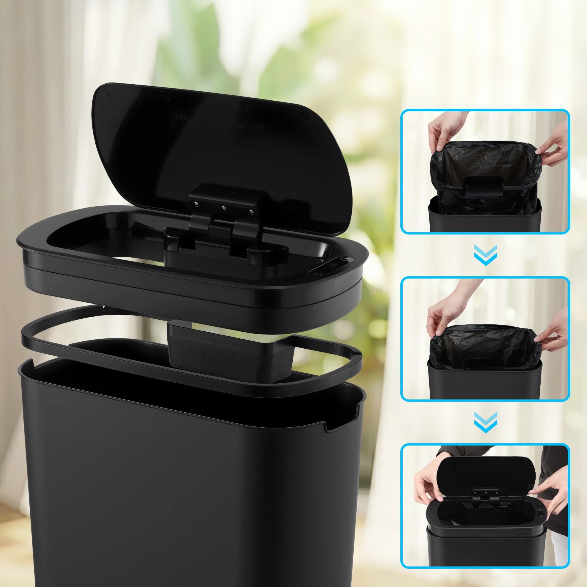 4 Devanti Automatic Trash Bin with Lid 25L Motion Sensor Kitchen Bin - Black, 4 of 7