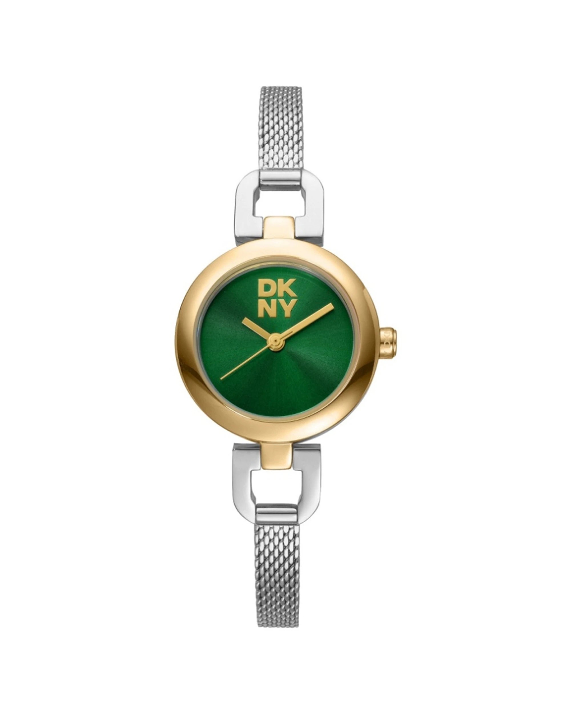 1 DKNY Milanese Women's Gold Silver Two-Tone Watch 26mm Stainless Steel Case Green Dial, 1 of 4