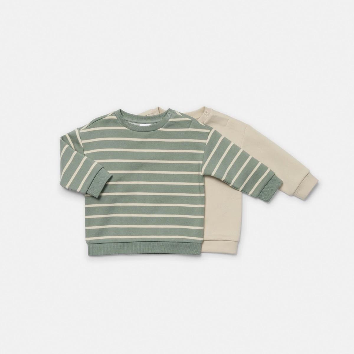 1 2 Pack Drop Shoulder Sweatshirts Grn Stripe, 1 of 6