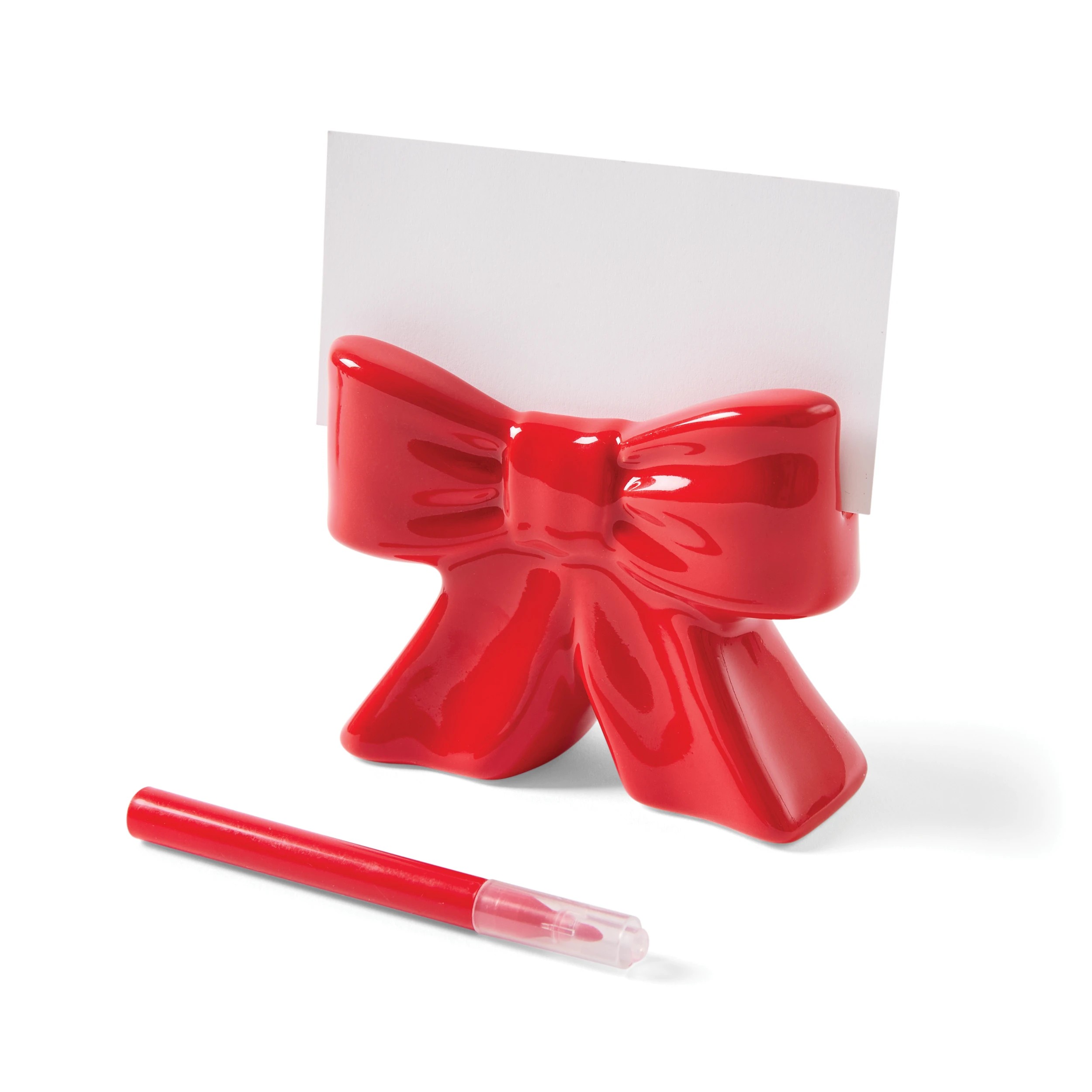 3 4 Pack Pink and Red Ceramic Bow Placecard Holders, 3 of 9