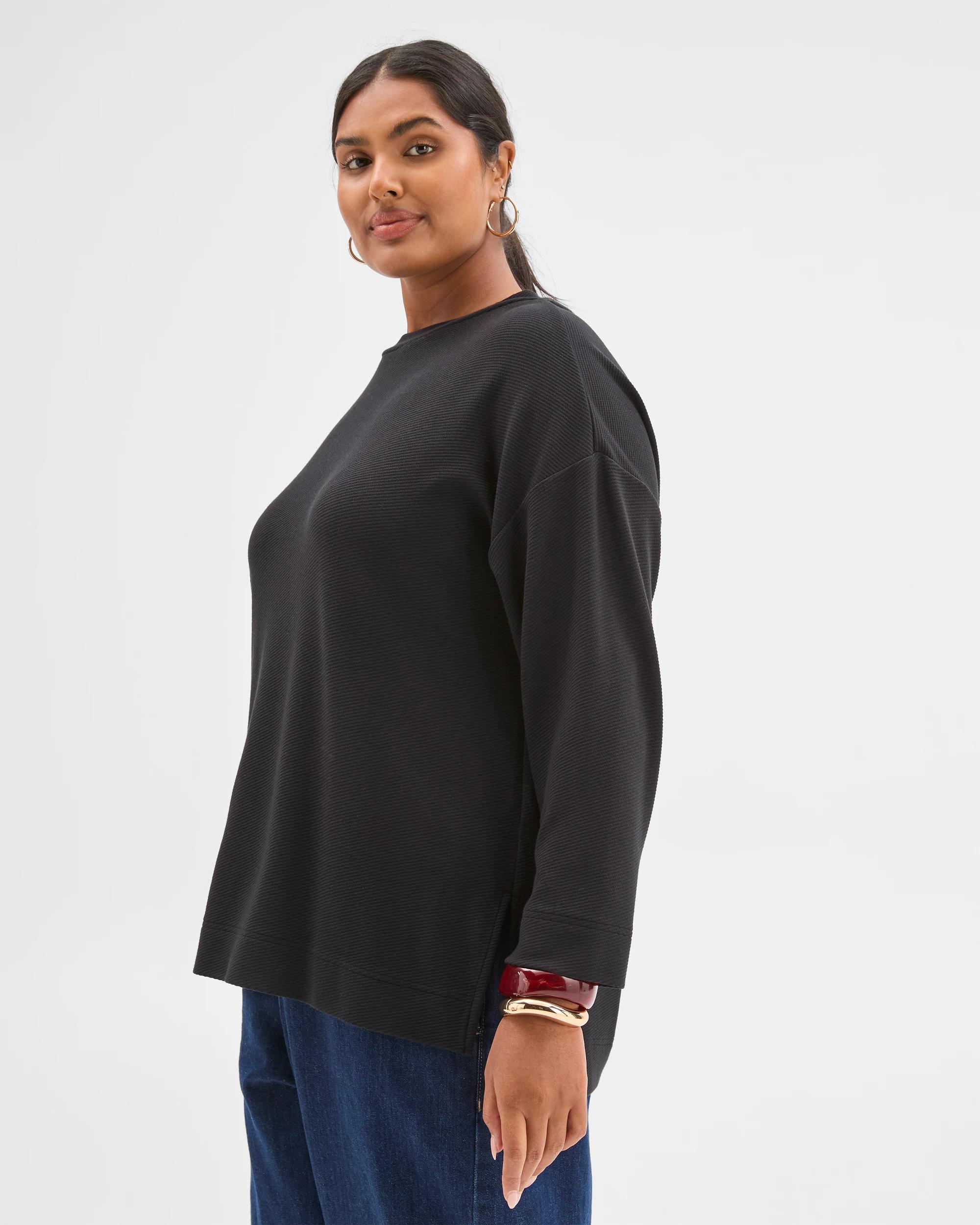 2 Target Curve Plus Size Long Sleeve Ottoman Top BLACK, 2 of 6