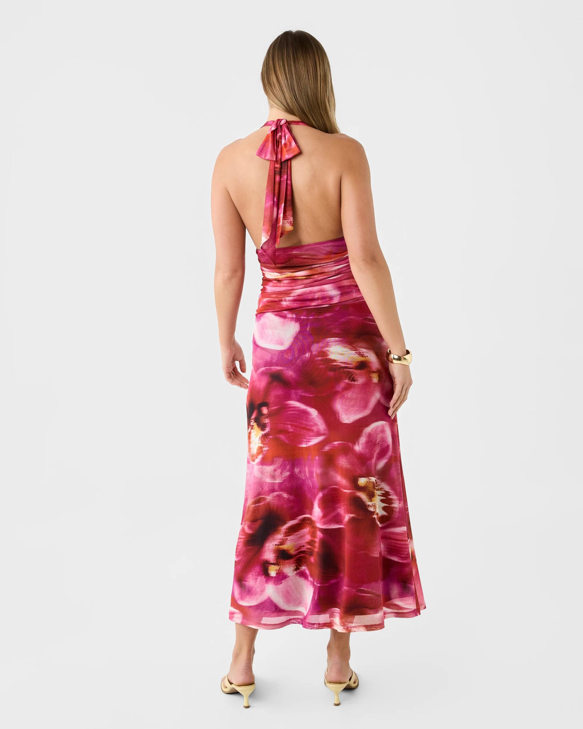 3 Sleeveless Mesh Halter Midi Dress Orchid, 3 of 9