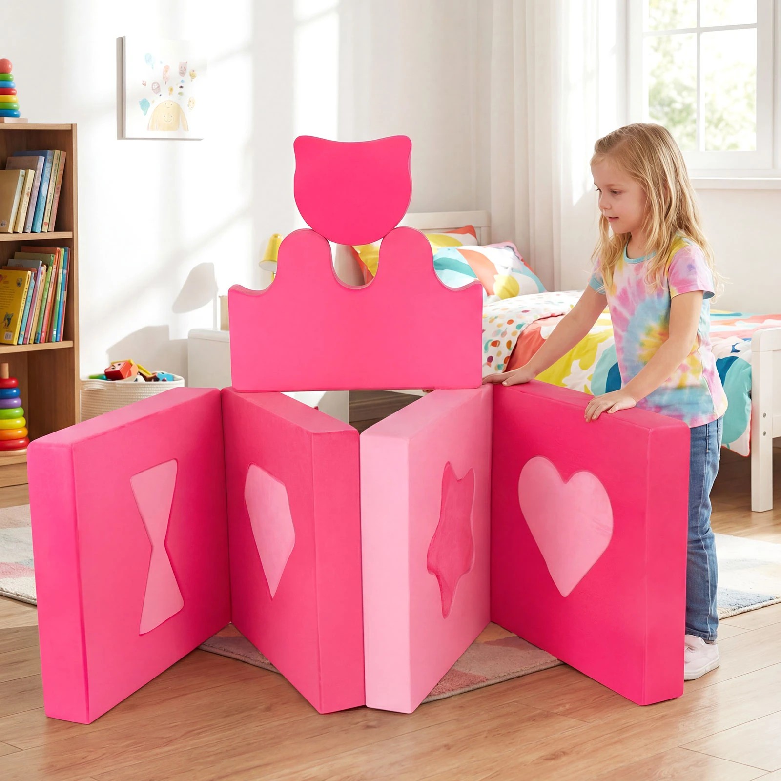 2 Costway 14PC Play Couch Modular Foam Climbing Blocks Lounge Sofa - Pink, 2 of 4