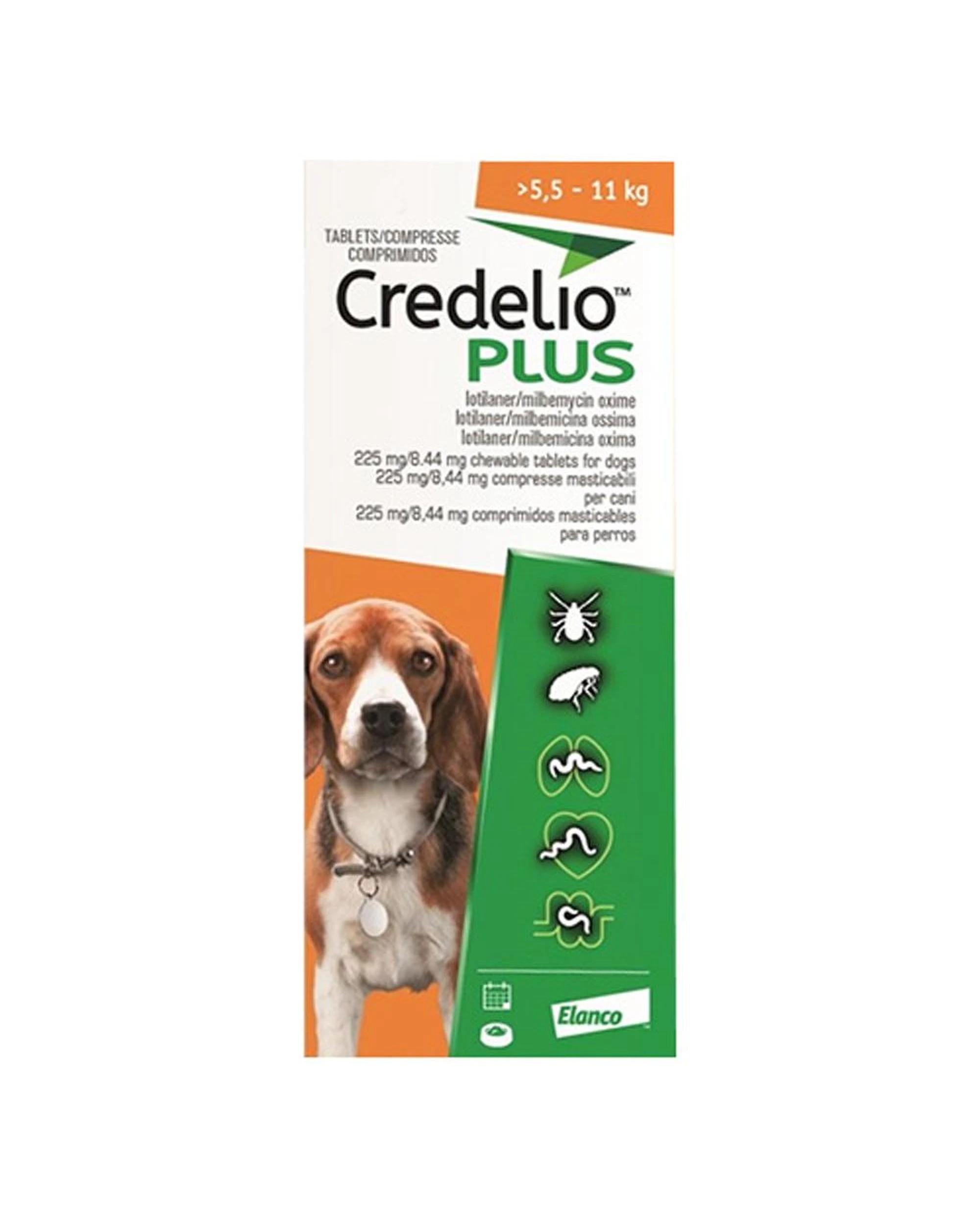 1 Credelio Ticks Fleas & Worms Treatment Chew Tabs for Dogs 5.5-11kg Orange 6 Pack, 1 of 1
