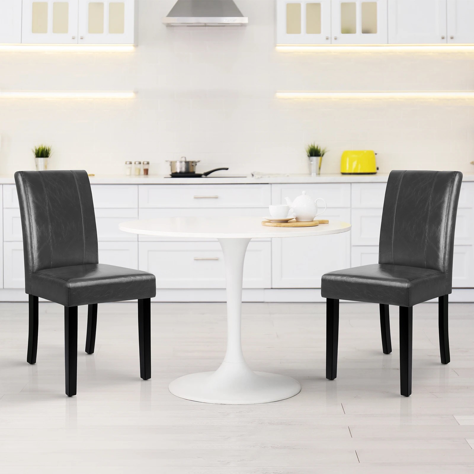 5 Alfordson 2x Dining Chairs Cafe Kitchen Chair High-Back Wooden PU Leather - Grey, 5 of 10