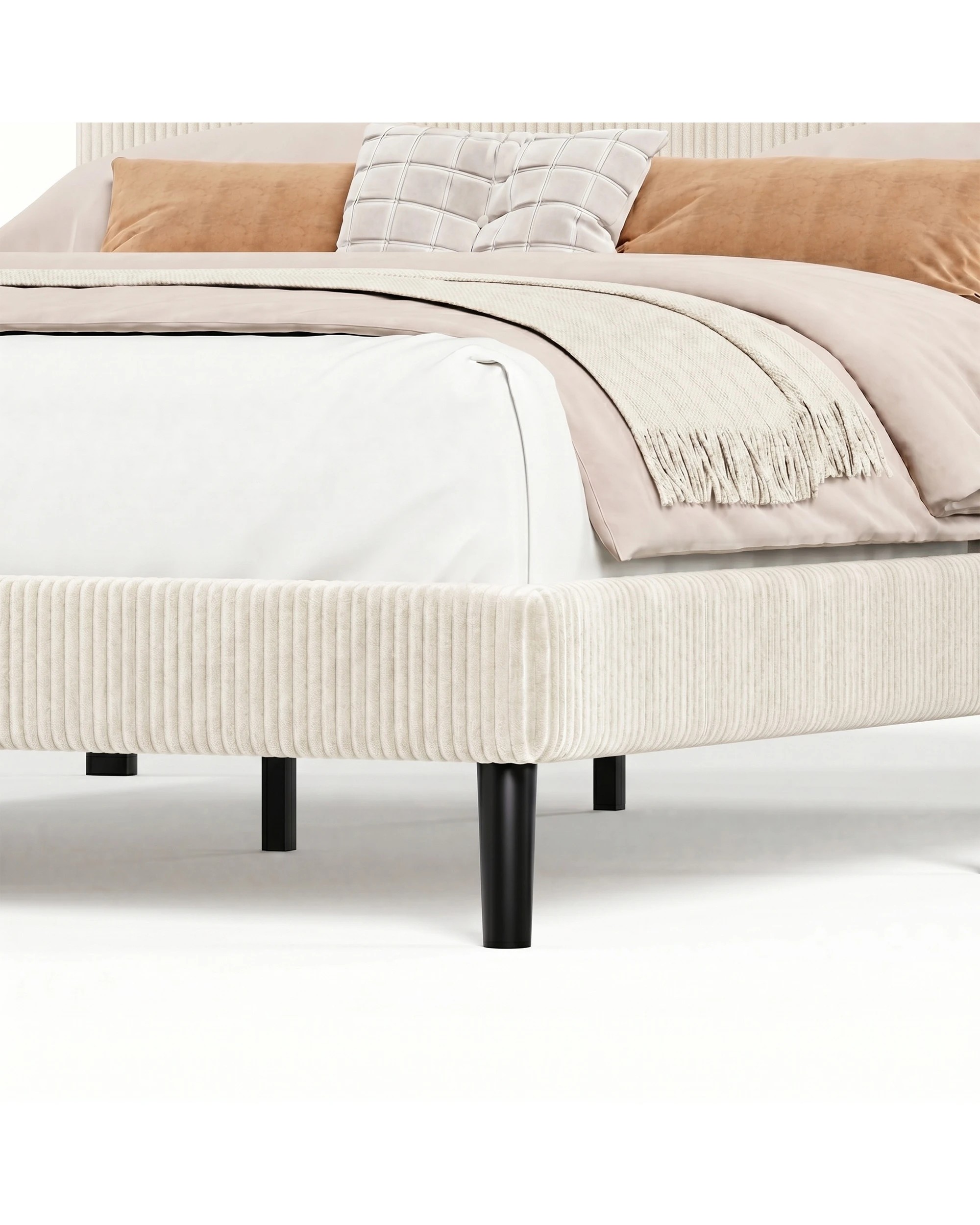 7 Ufurniture Queen Corduroy Bed Frame Adjustable Headboard Underbed Storage - Beige, 7 of 9
