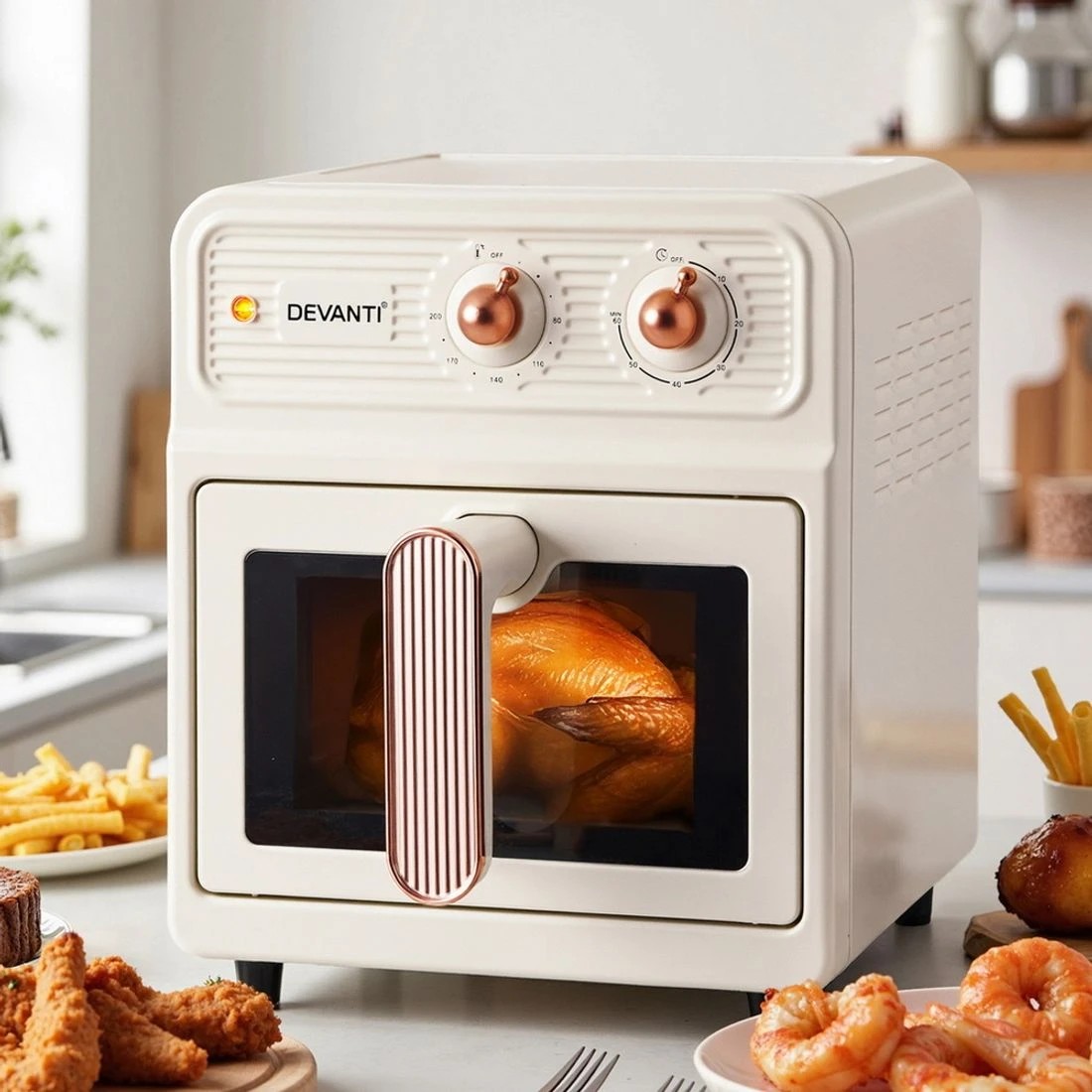 7 Devanti 6L Air Fryer Knob Control 1700W - Beige, 7 of 7
