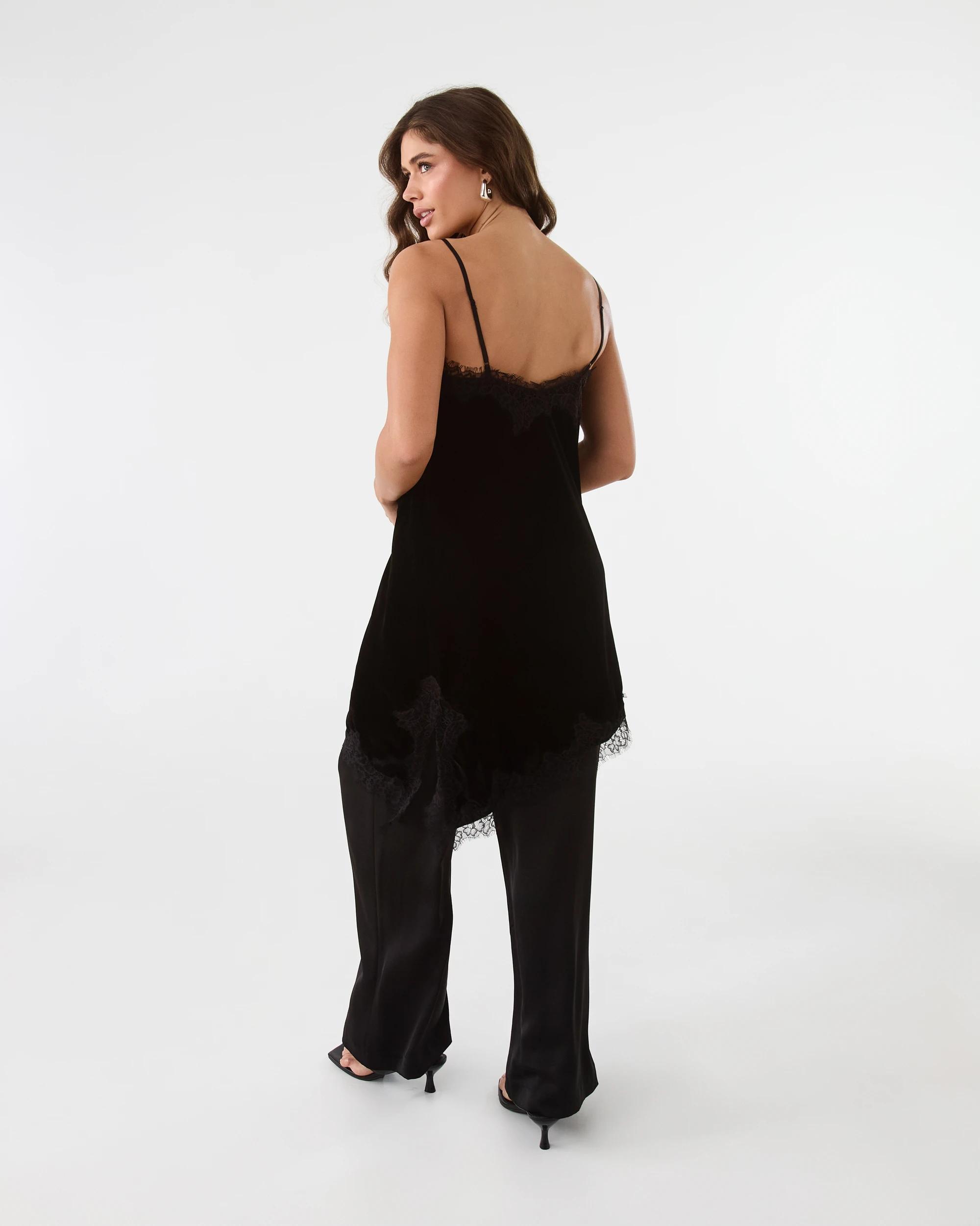 4 Sleeveless Velvet Lace Asymmetrical Mini Dress Black, 4 of 9