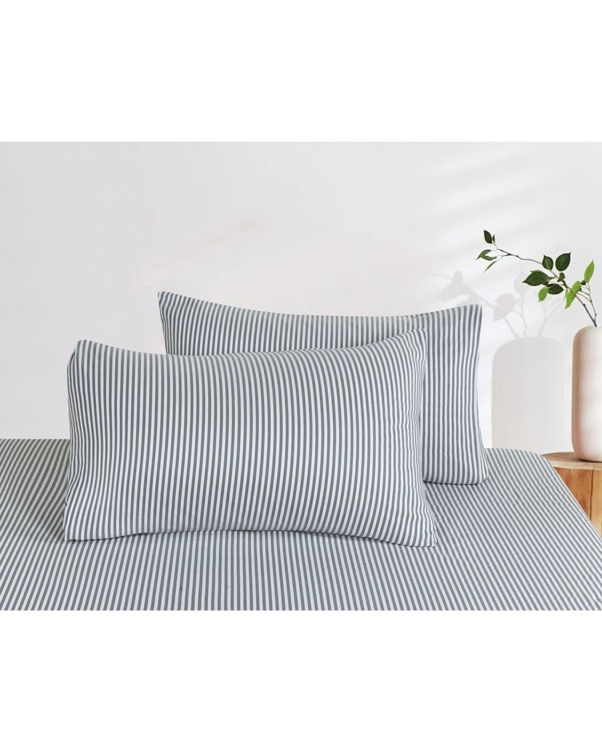 2 CleverPolly Yarn-Dyed Washed Microfibre Quilt Cover Set - Queen Bed - Thin Stripe Steel Blue, 2 of 6