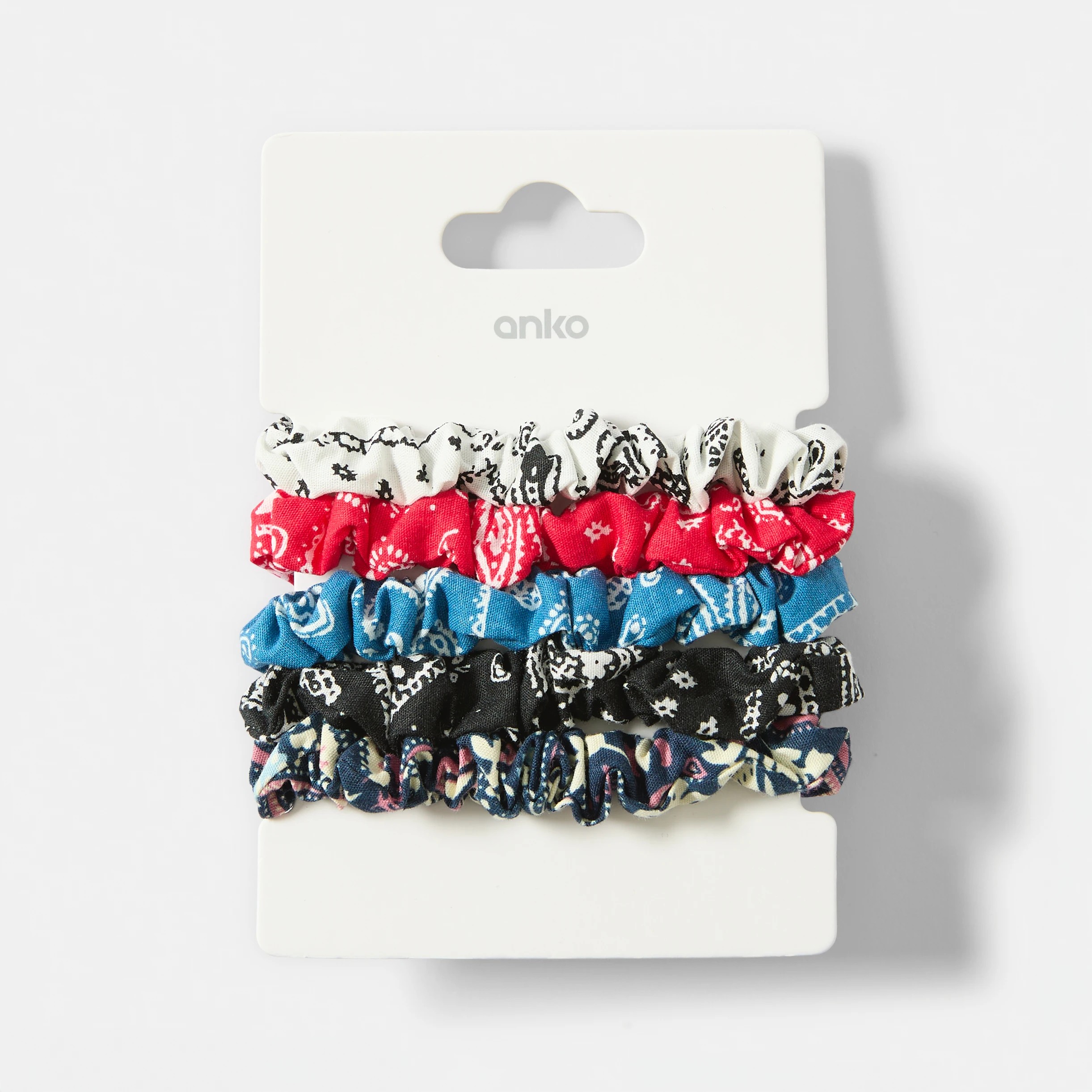5 5 Pack Bandana Print Mini Hair Scrunchies, 5 of 5