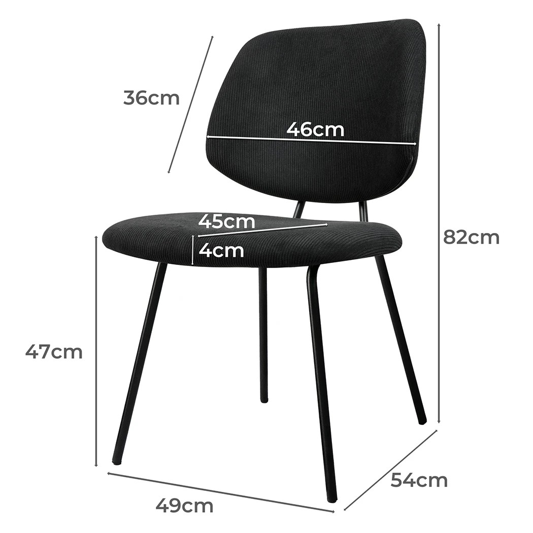 2 Levede 4pcs Dining Chairs Corduroy Steel Legs in Black Colour, 2 of 6