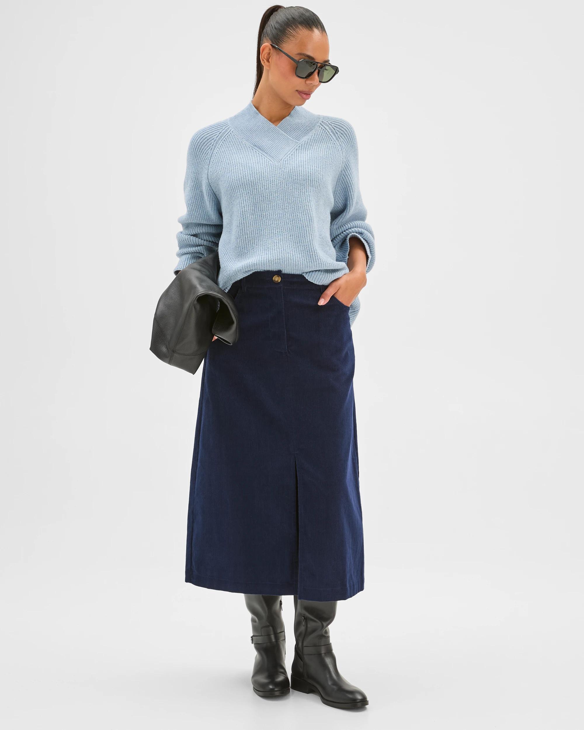 2 Target Woman Corduroy Midi Skirt NAVY BLAZER, 2 of 7