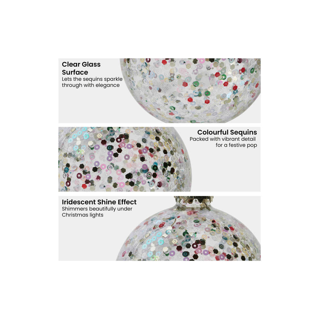 6 Christabelle Clear Glass Baubles 6pcs With Colourful Sequins Balls Christmas Tree Decoration Ornament, 6 of 6