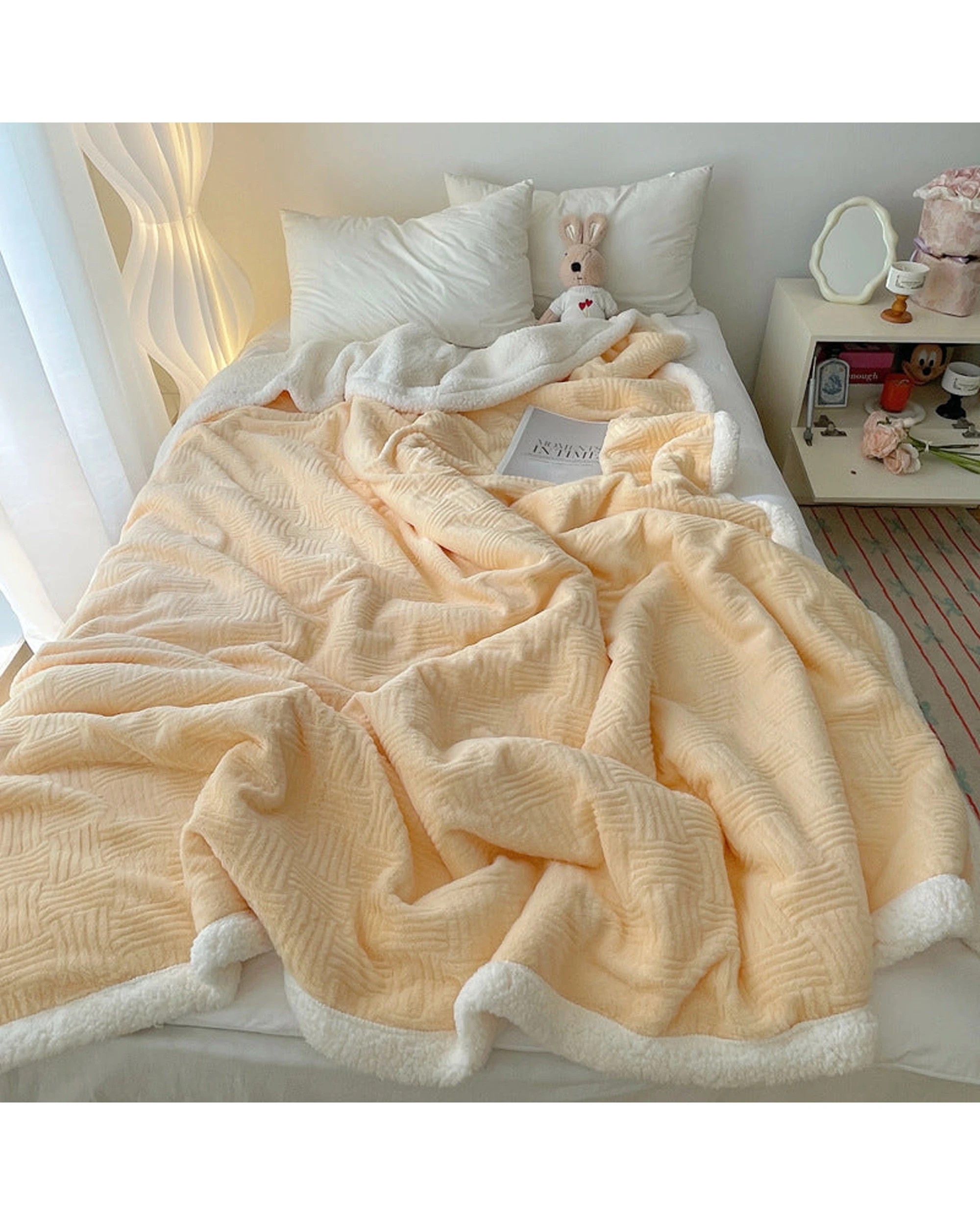 6 Cotton More Large Faux Rabbit Plush Blanket Throw 200x230cm Cream - Yellow, 6 of 7