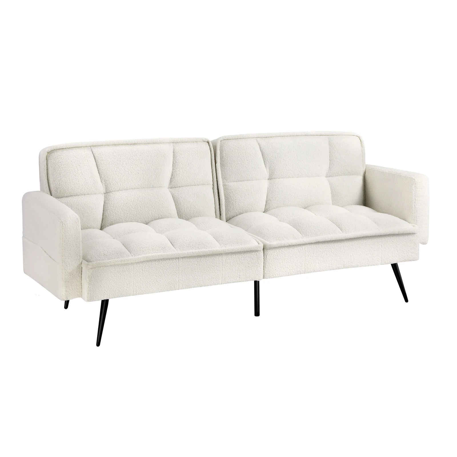 8 Oikiture 3-seater Sofa Bed Convertible Boucle Sherpa Lounge Couch Recliner
 - White, 8 of 10