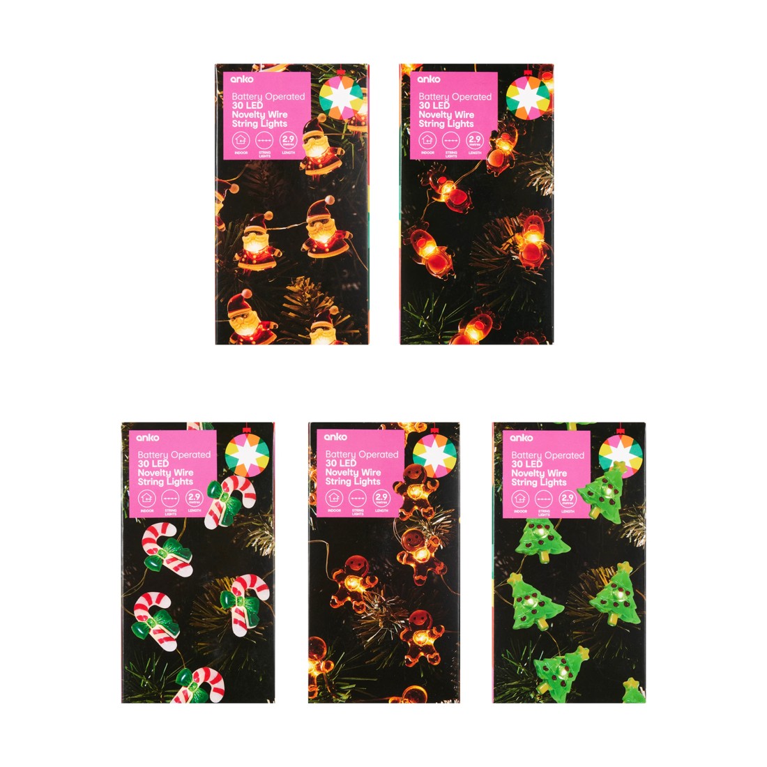 7 Battery Operated 30 LED Novelty Wire String Lights - Assorted, 7 of 7