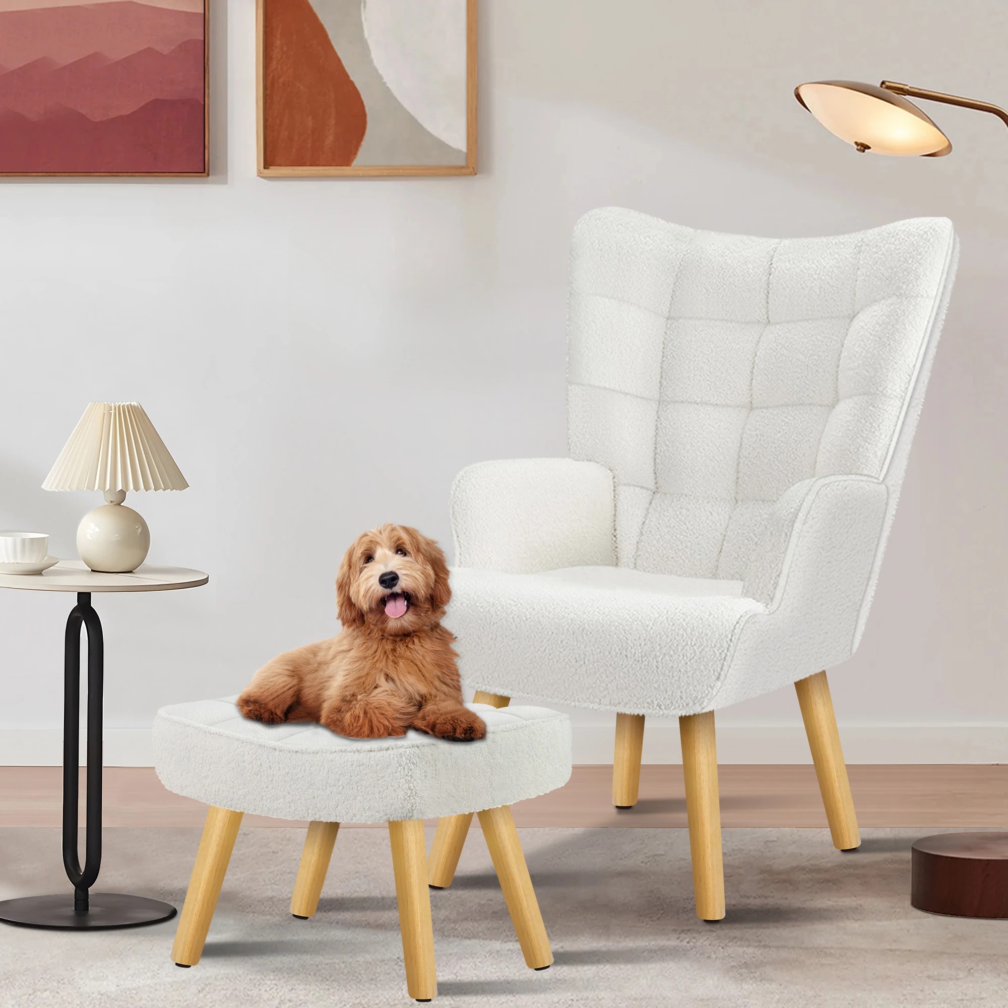 4 Alfordson Armchair Lounge Chair Featherston Replica Accent Chair Boucle - White, 4 of 10