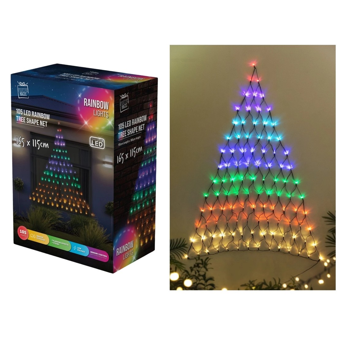 1 Uncle Bills Rainbow LED Christmas Tree Wall Net Light 165cm, 1 of 2