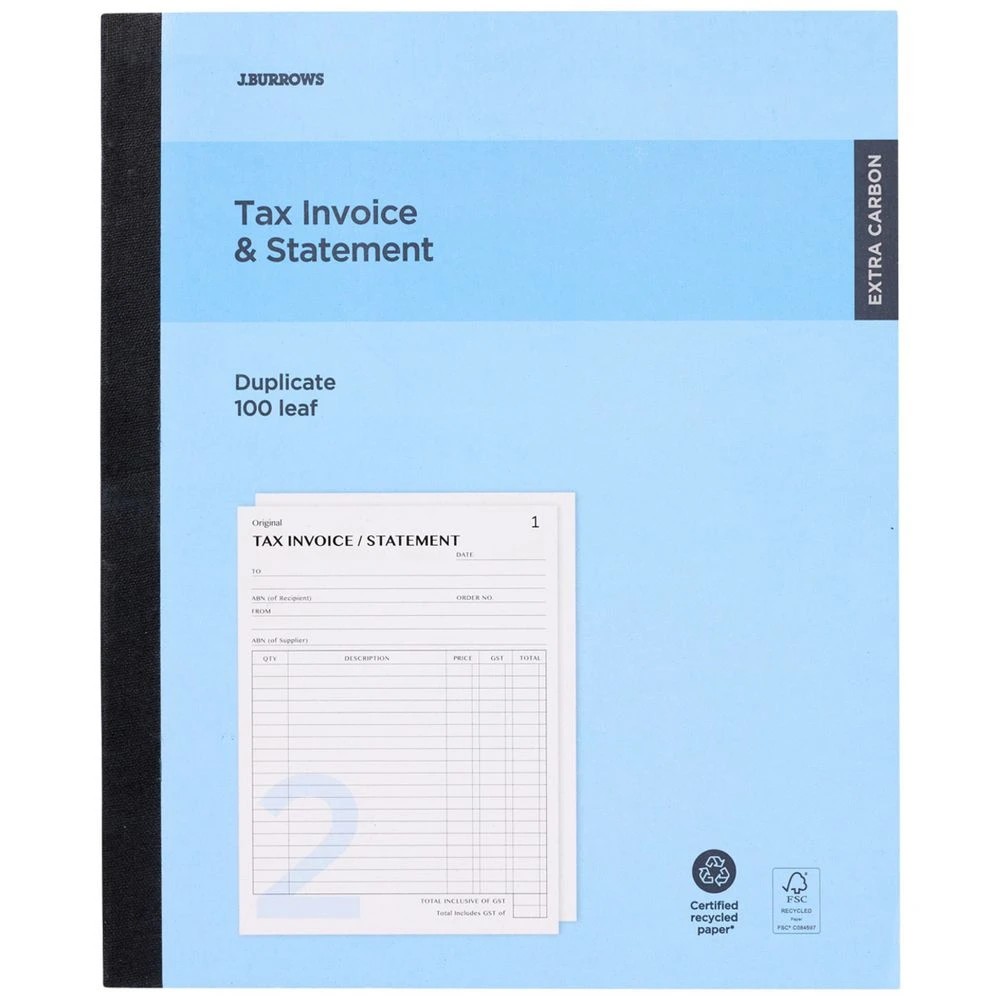 1 J.Burrows Cbn Triplicate Tax Invoice/Statement Book 100 Lf, 1 of 1