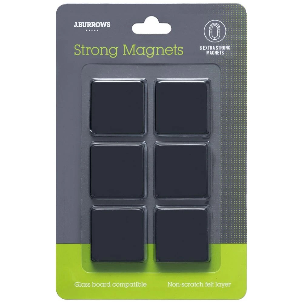 1 J.Burrows Super Strong Square Magnets Black 6 Pack, 1 of 3