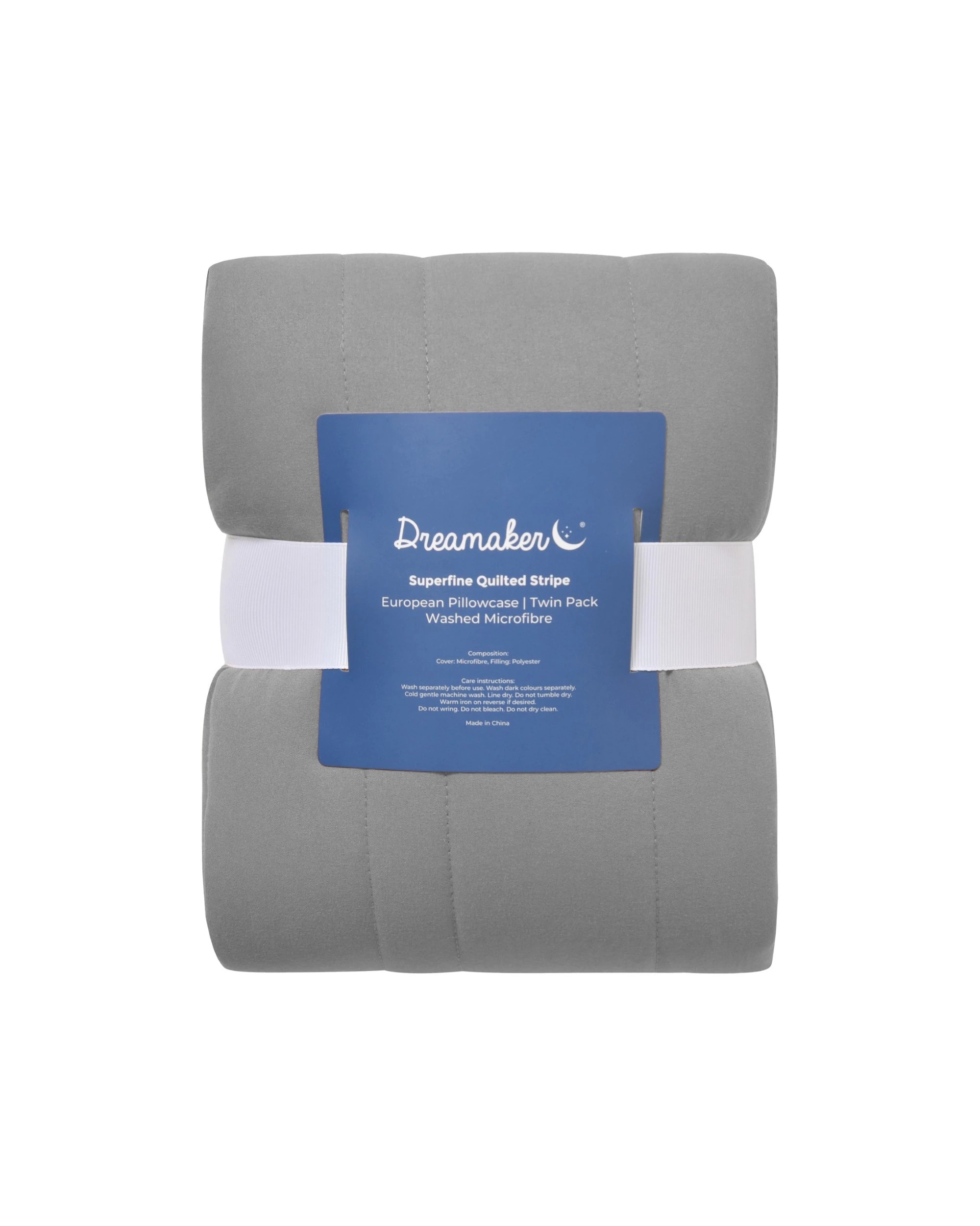 6 Dreamaker Superfine Washed Microfibre Stripe Quilted European Pillowcase Twin Pack - Charcoal, 6 of 6