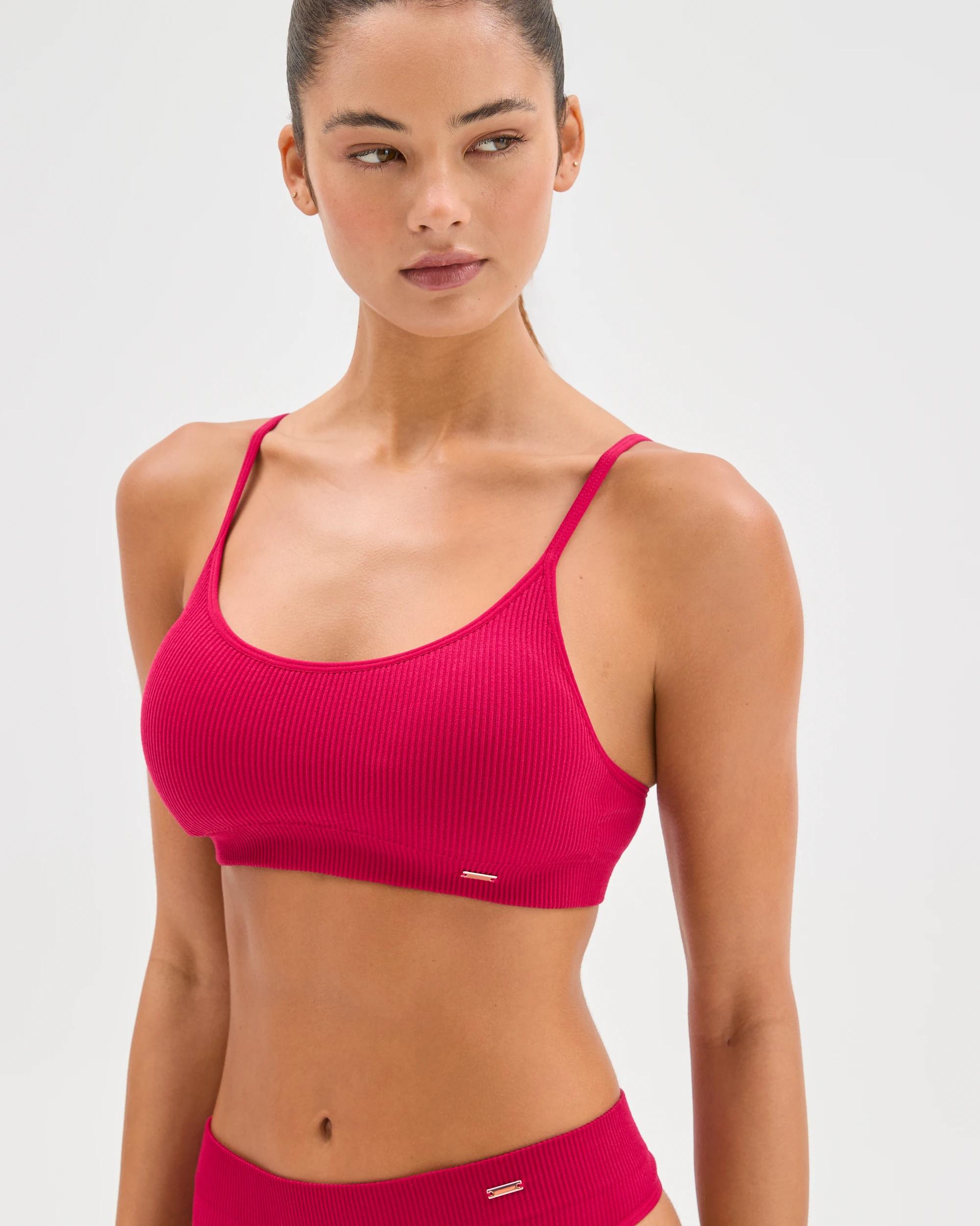 3 Ribbed Seamfree Strappy Crop Top - Lily Loves RED, 3 of 5