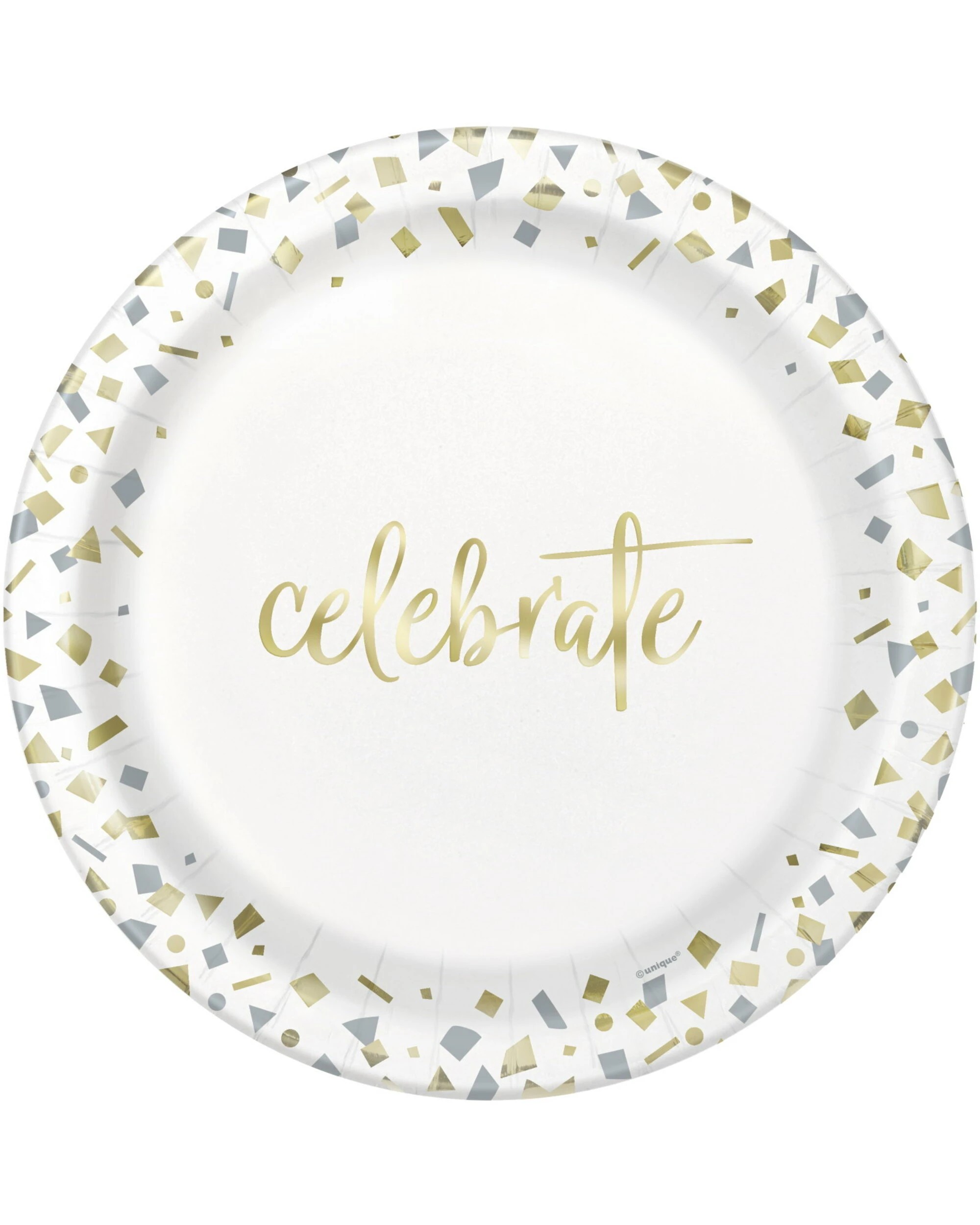 1 Unique Gold Confetti Celebrate Large Paper Plates Pack of 10 - Gold, 1 of 1