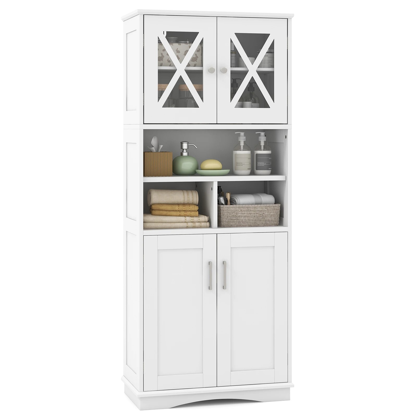 6 Costway Bathroom Storage Cabinet Kitchen Pantry Cupboard w/Acrylic Doors - White, 6 of 7