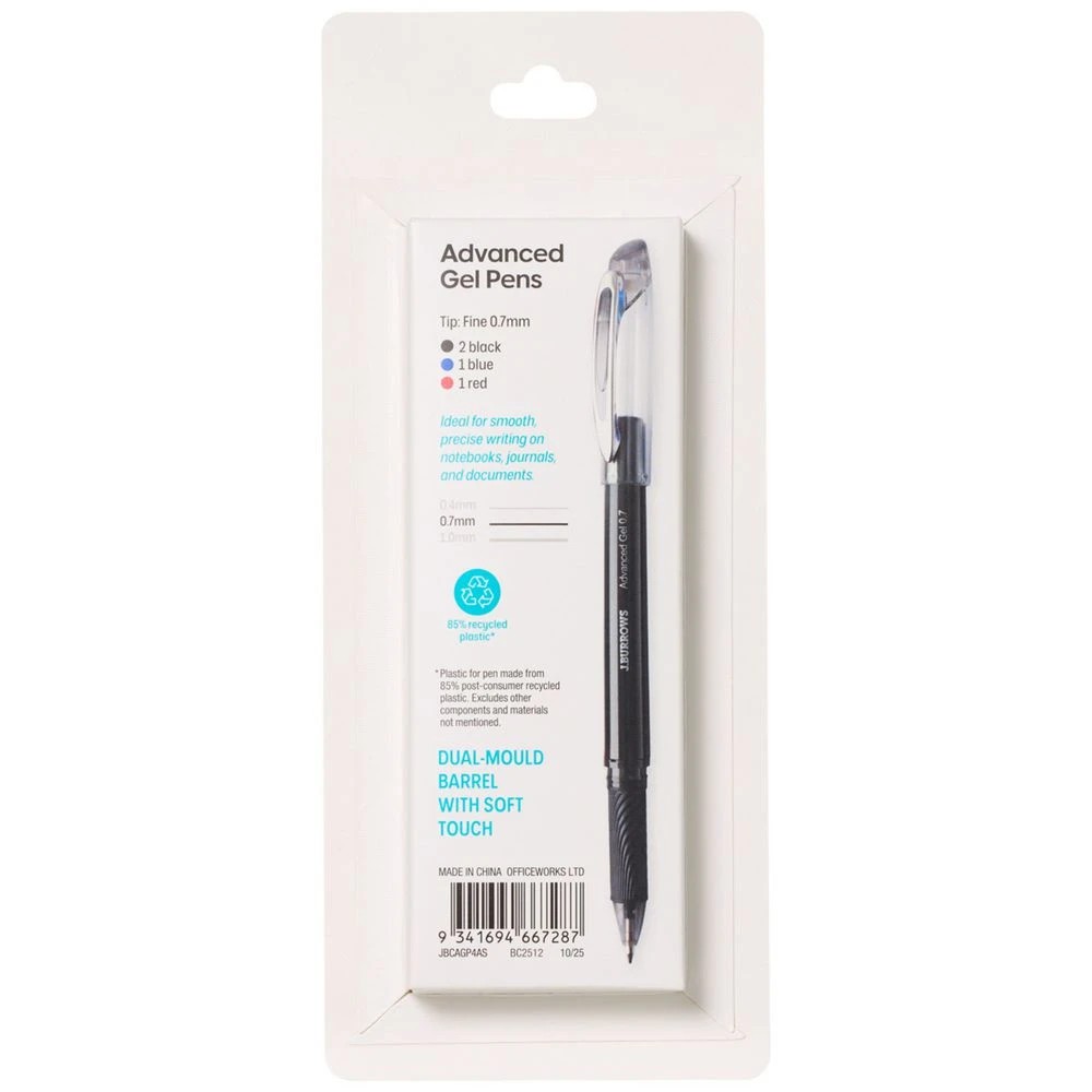 3 J.Burrows Gel Pen 0.7mm Assorted 4 Pack, 3 of 7