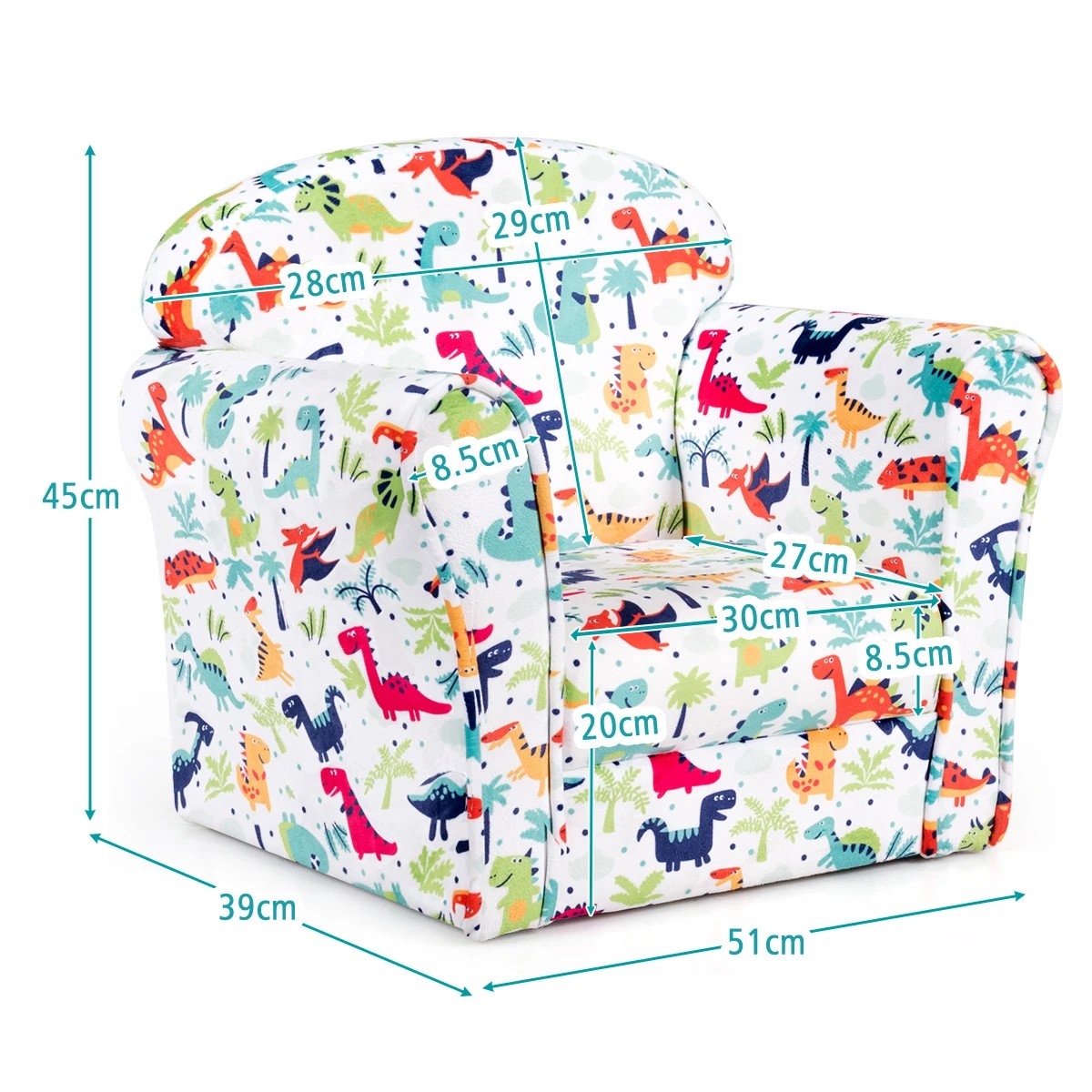 2 Costway Dinosaur Plush Chair Wood Lounge Sofa Upholstered Armchair, 2 of 2