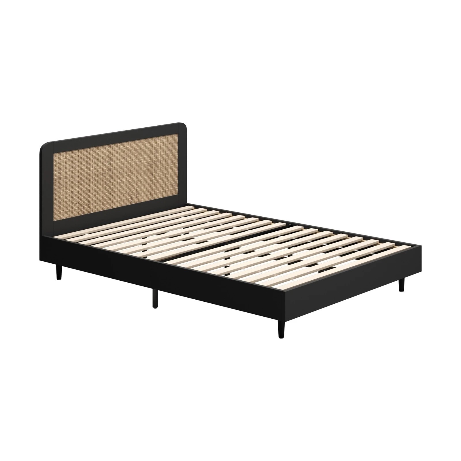 9 Oikiture Bed Frame Double Size Beds Real Rattan Headboard - Black, 9 of 10