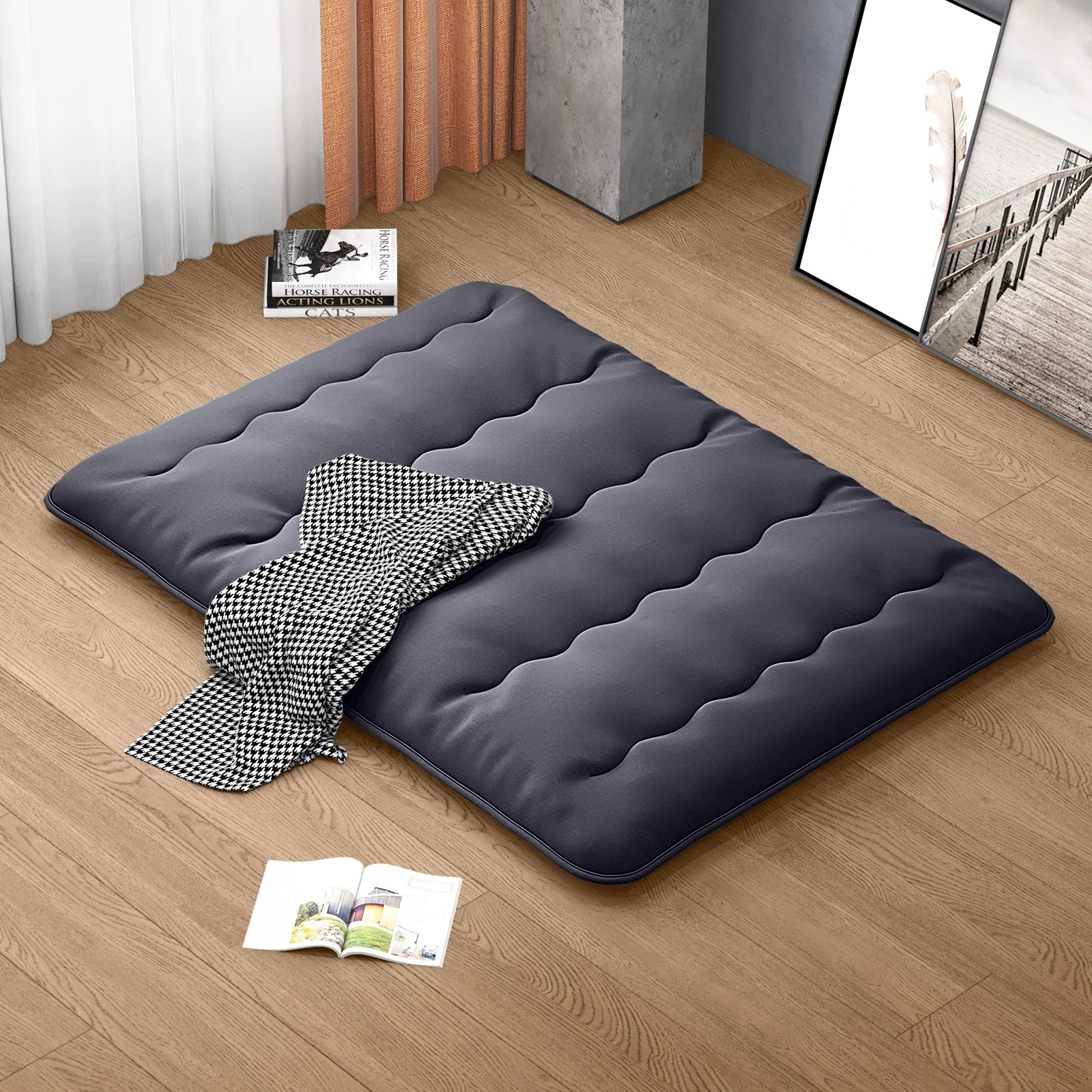 2 Costway Queen Size Foldable Mattress Portable Roll Up Mat Floor Mattress w/Carry Bag - Black, 2 of 2