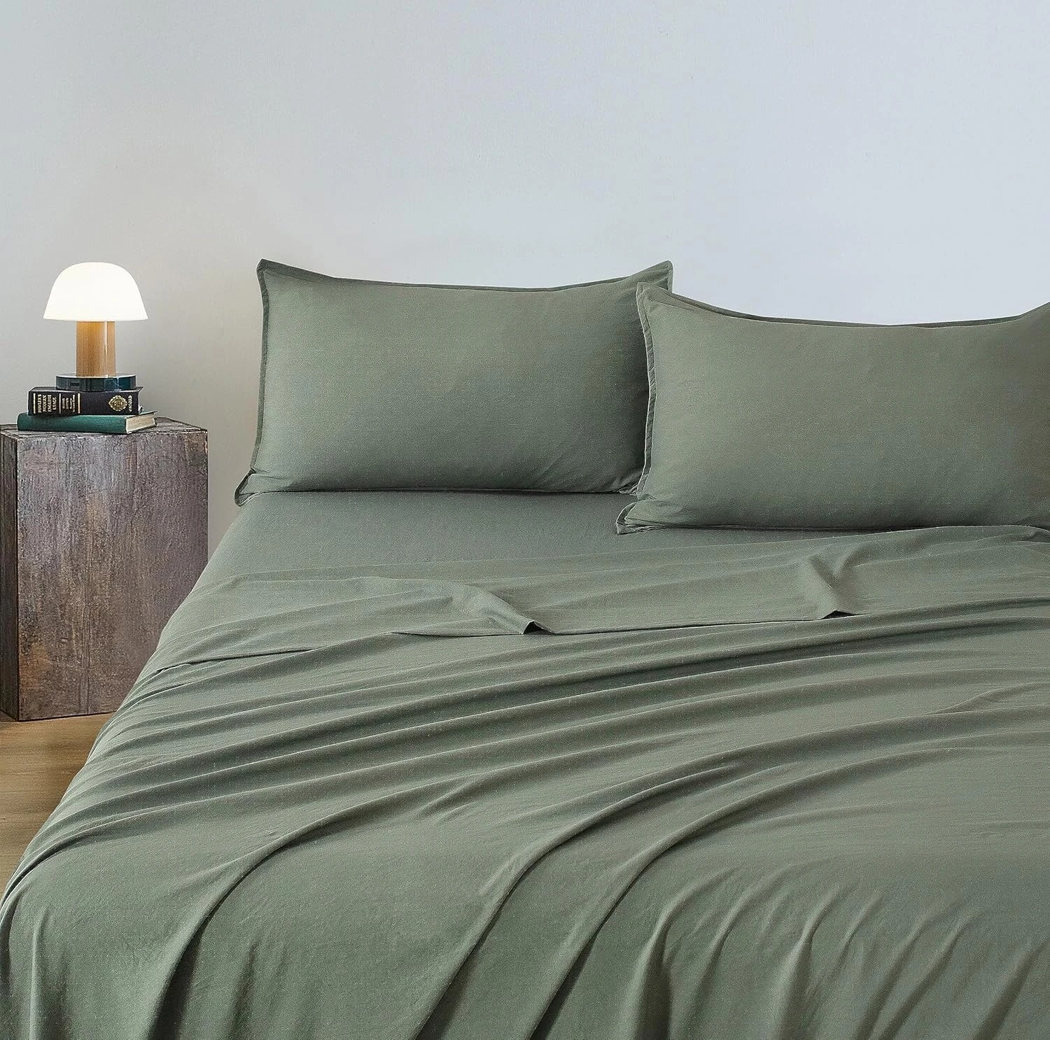 2 CleverPolly 100% Vintage Washed Microfibre Sheet Set - Khaki Green - Single Bed, 2 of 5