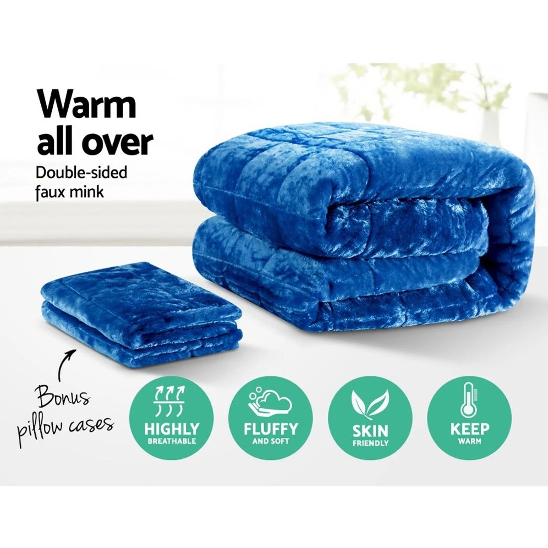 4 Giselle Bedding Faux Mink Quilt  Queen - Queen Bed - Blue, 4 of 8