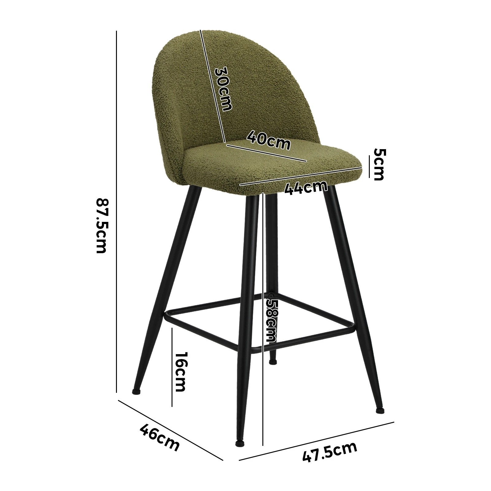 10 Oikiture 4x Bar Stools Kitchen Dining Chairs Counter Stool Boucle Padded
 - Green, 10 of 10